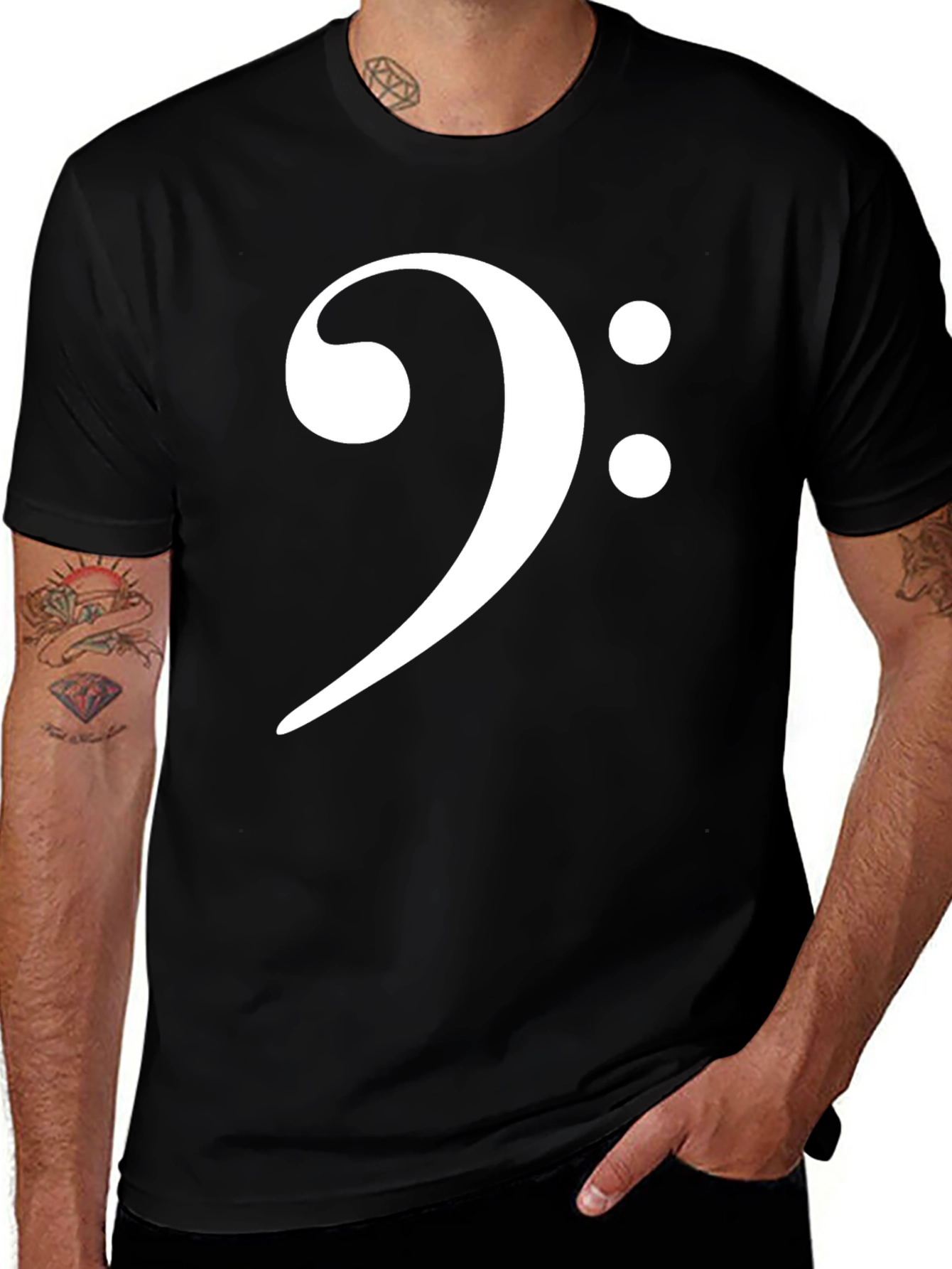 Bass Clef Black T-Shirt Music Lover Tee
