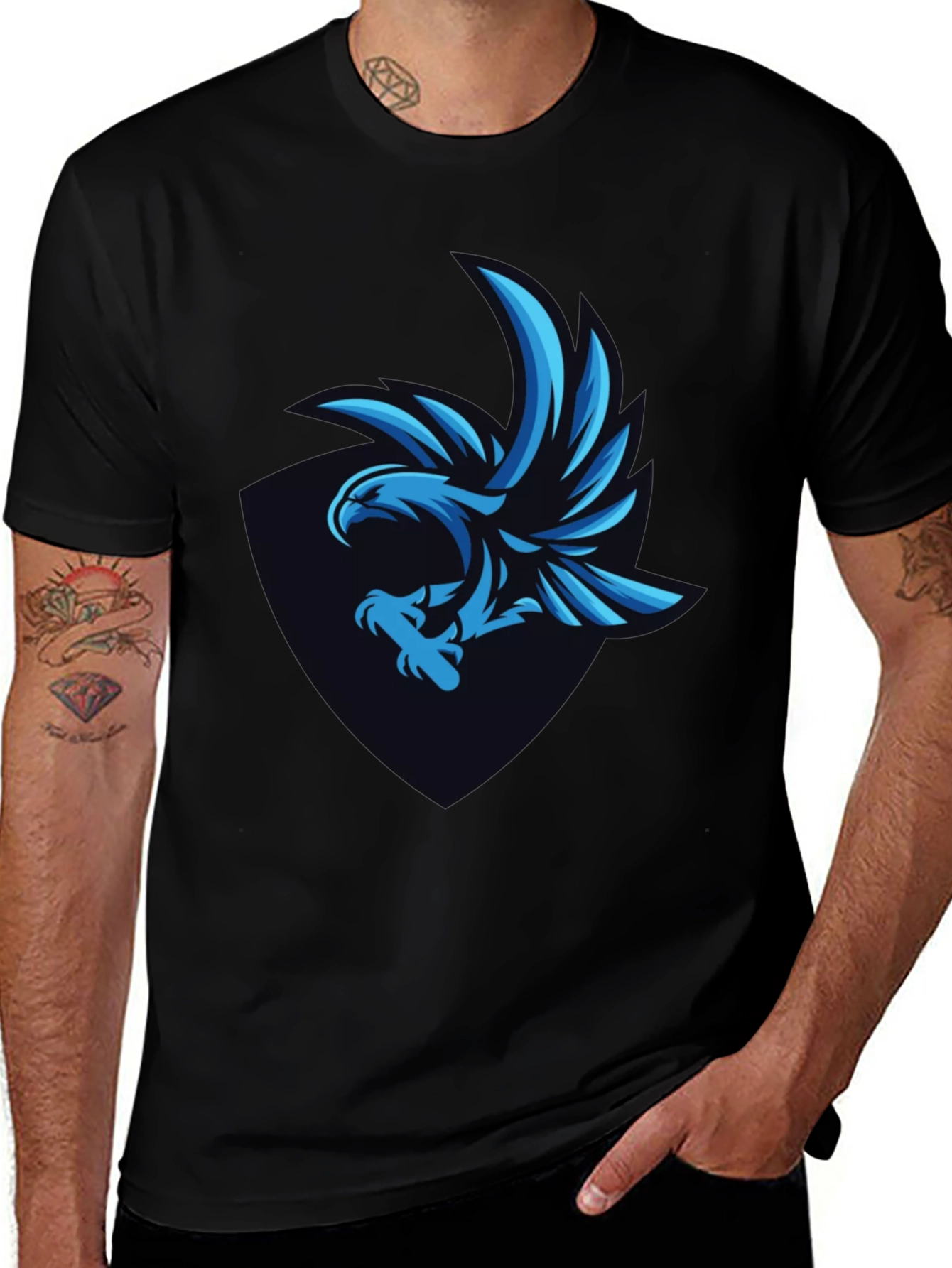 Cool Blue Eagle Graphic Tee - Mens Black T-Shirt