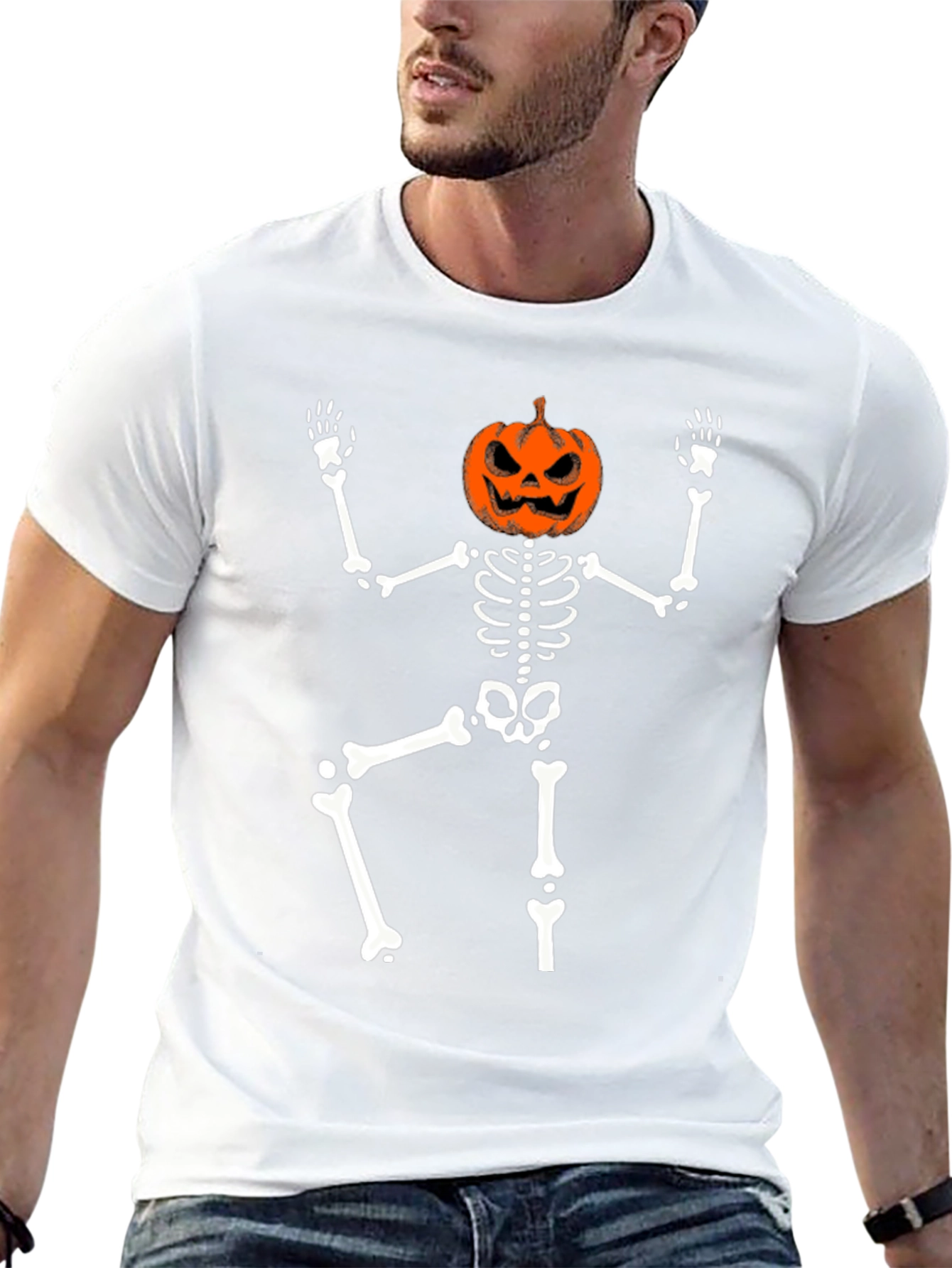 Halloween Skeleton Pumpkin Head T-Shirt