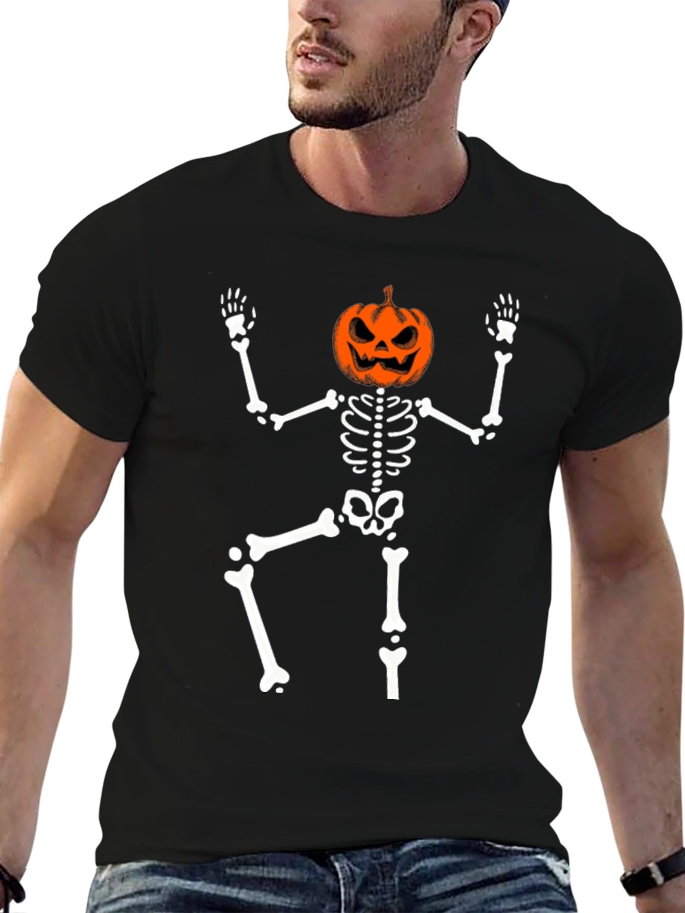 Halloween Skeleton Pumpkin Head T-Shirt