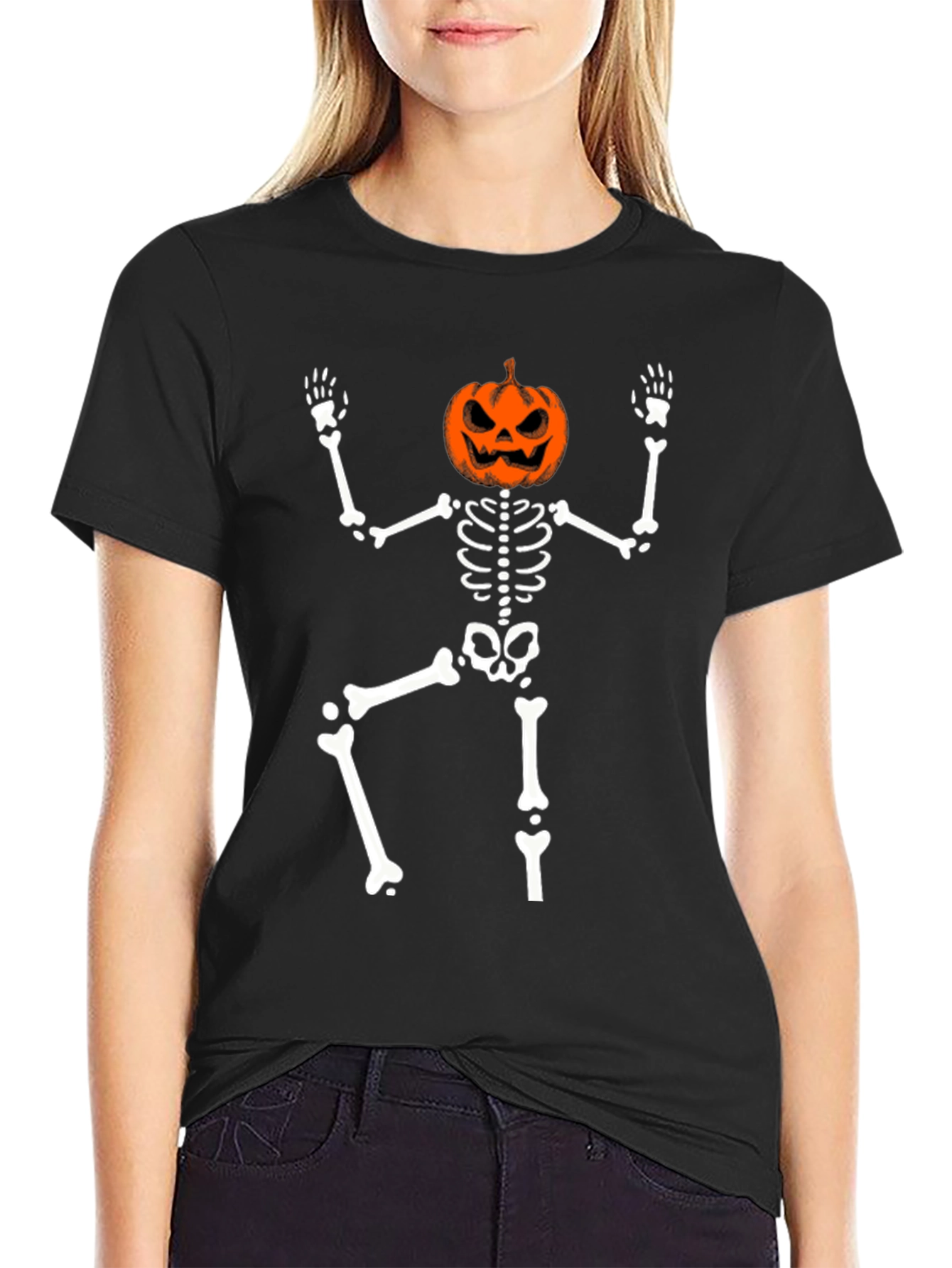 Halloween Skeleton Pumpkin Head T-Shirt