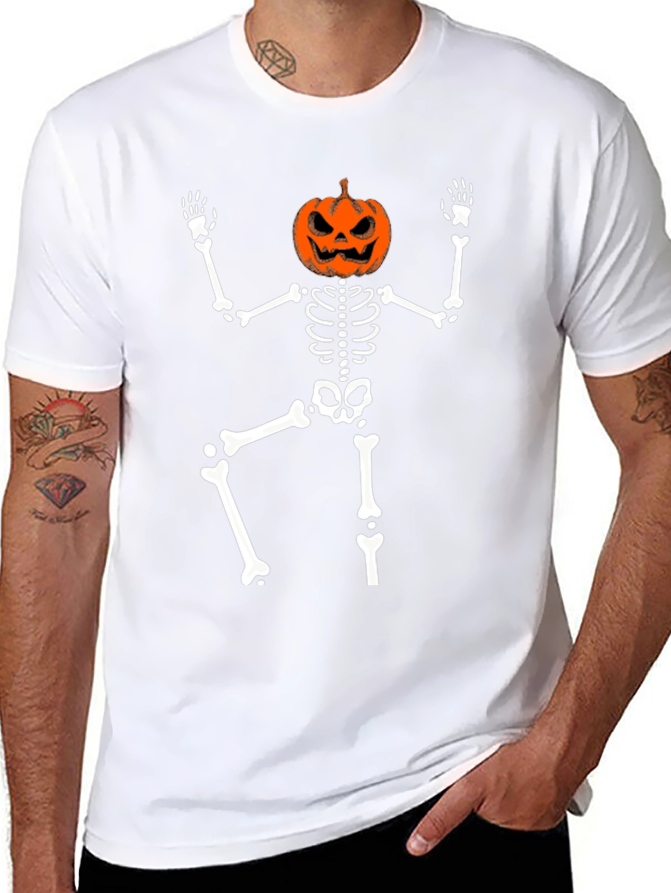 Halloween Skeleton Pumpkin Head T-Shirt