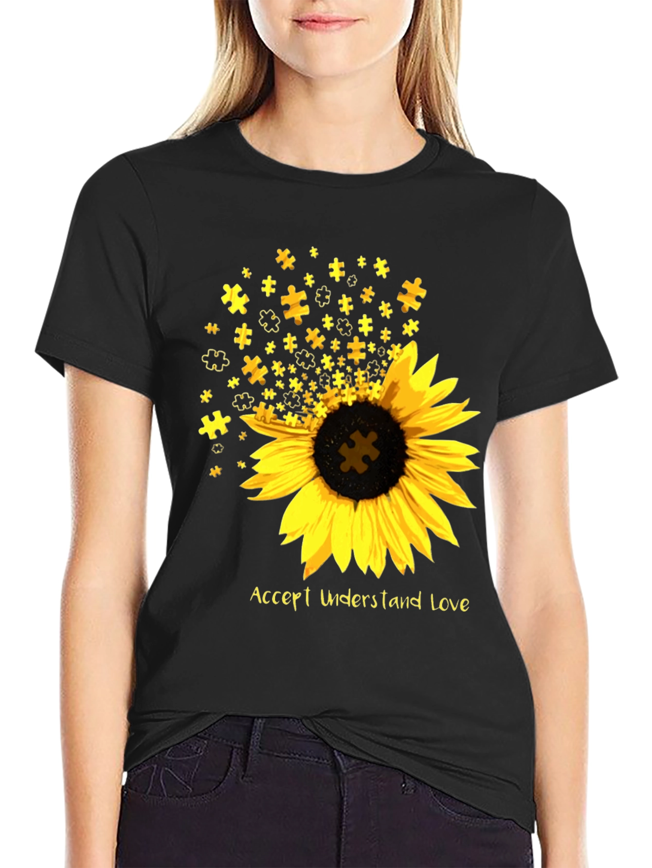 Autism Awareness Sunflower Puzzle T-Shirt