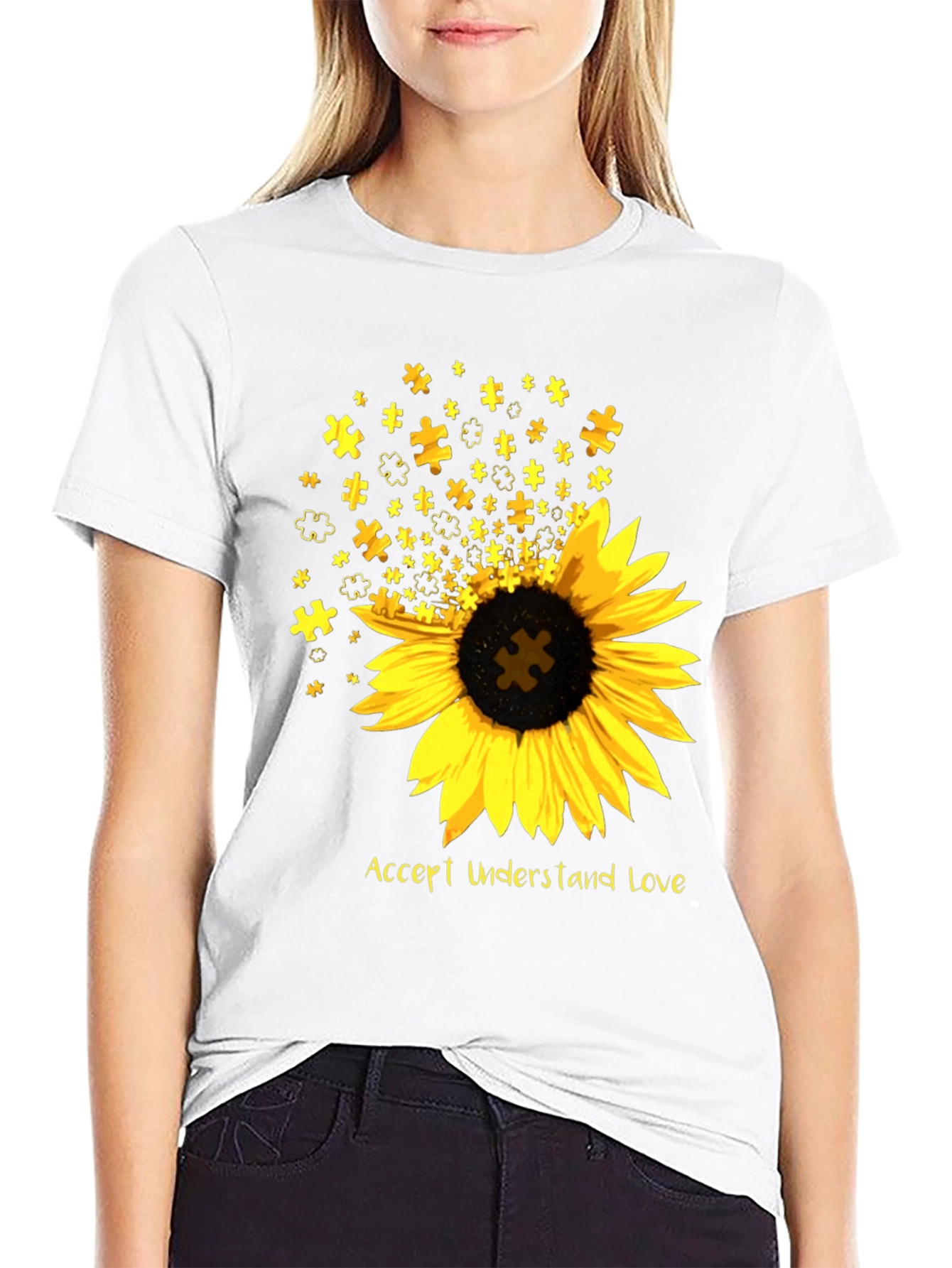 Autism Awareness Sunflower Puzzle T-Shirt