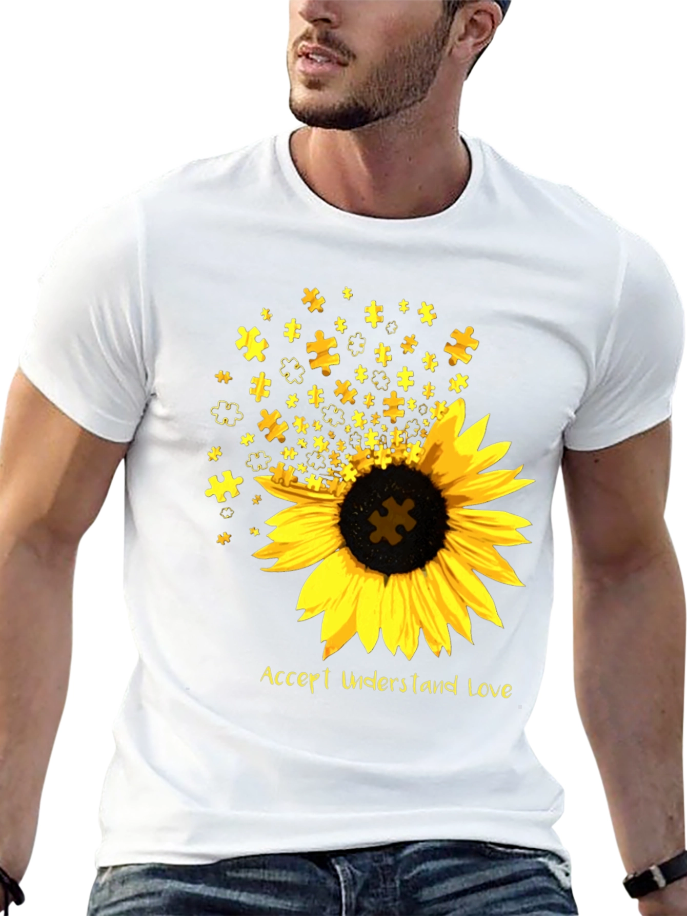 Autism Awareness Sunflower Puzzle T-Shirt