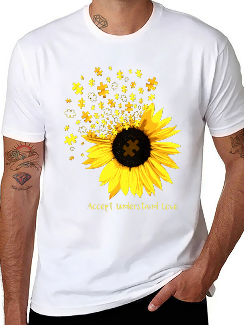 Autism Awareness Sunflower Puzzle T-Shirt