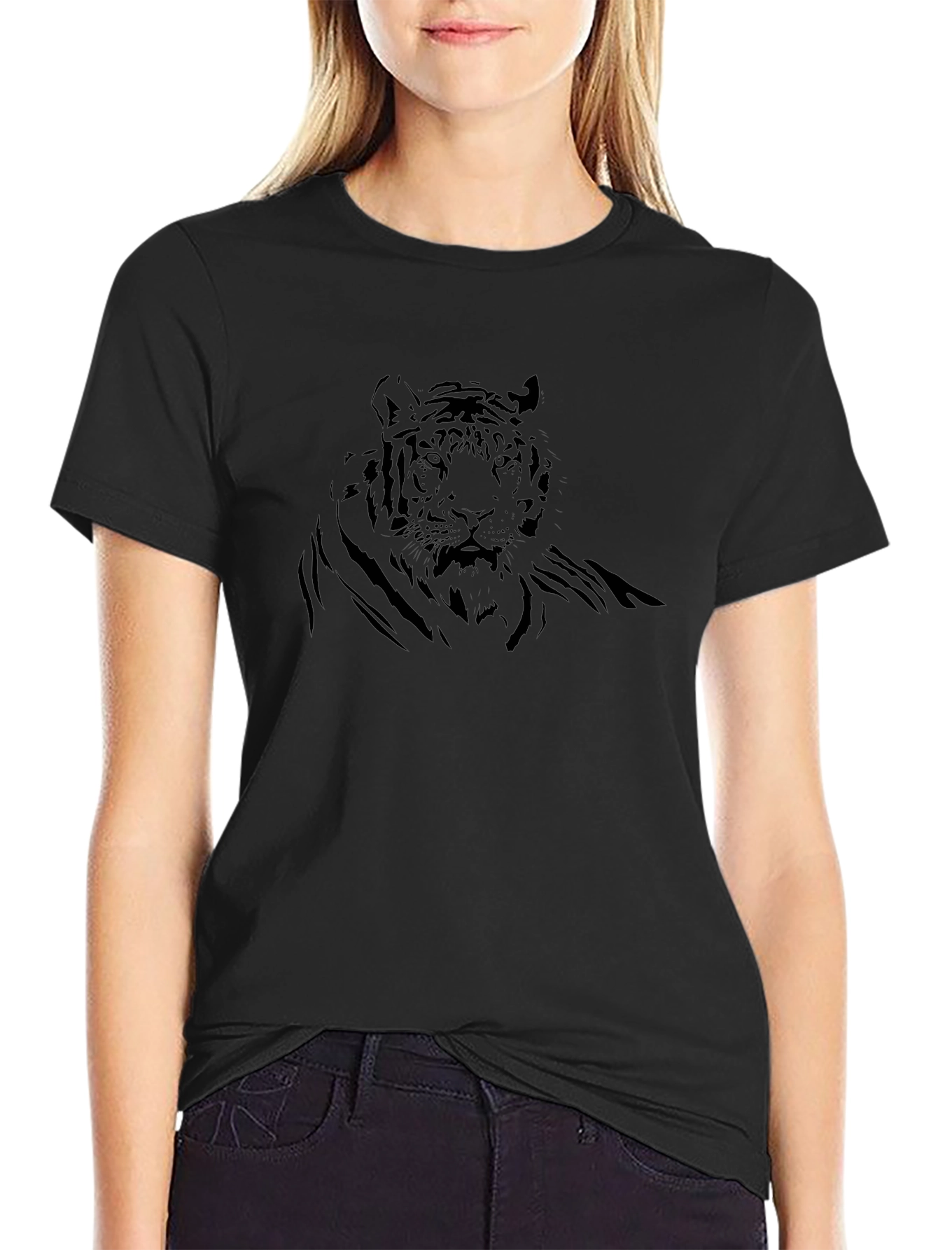 Black Tiger Graphic Tee - Mens Short Sleeve Crew Neck