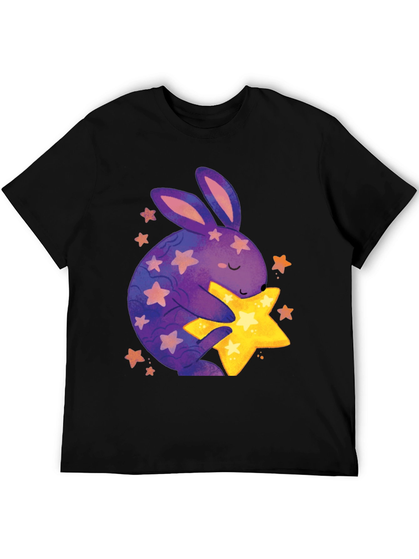 Cute Bunny Hugging Star Graphic Tee