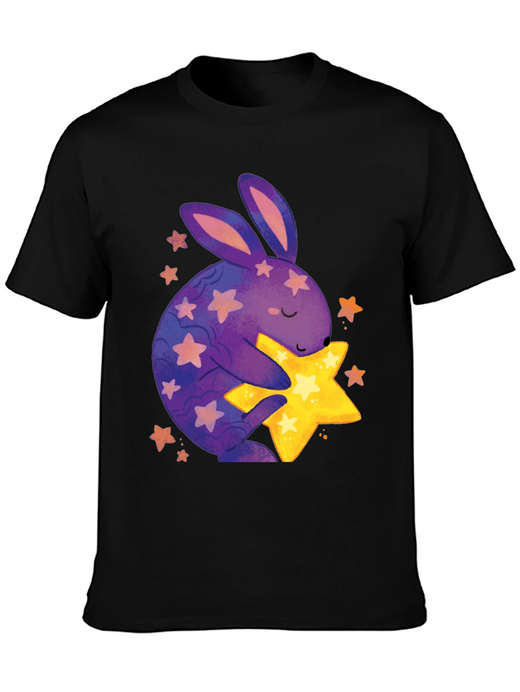 Cute Bunny Hugging Star Graphic Tee
