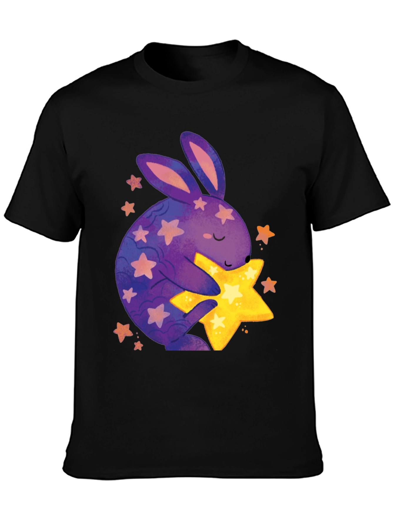 Cute Bunny Hugging Star Graphic Tee