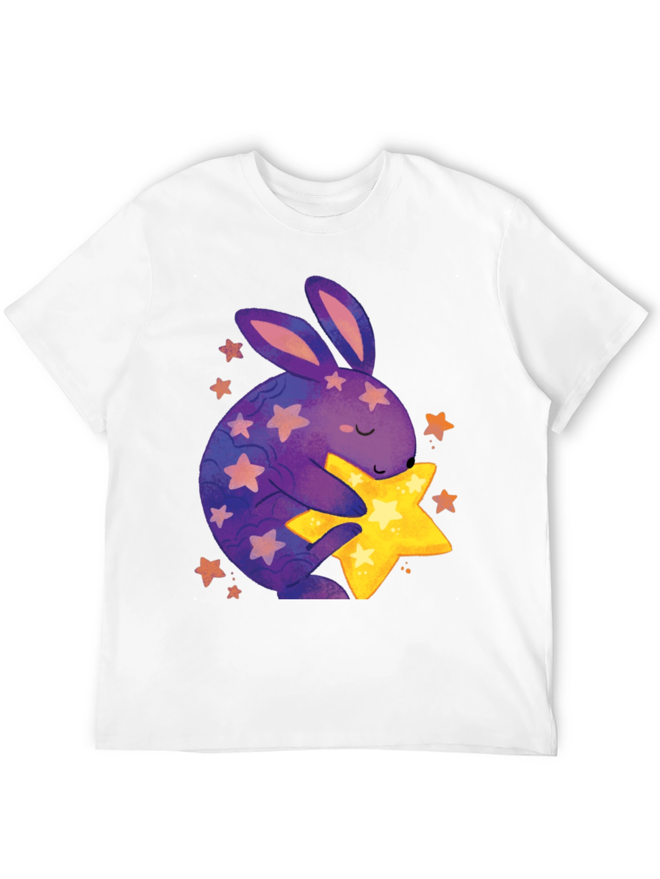 Cute Bunny Hugging Star Graphic Tee