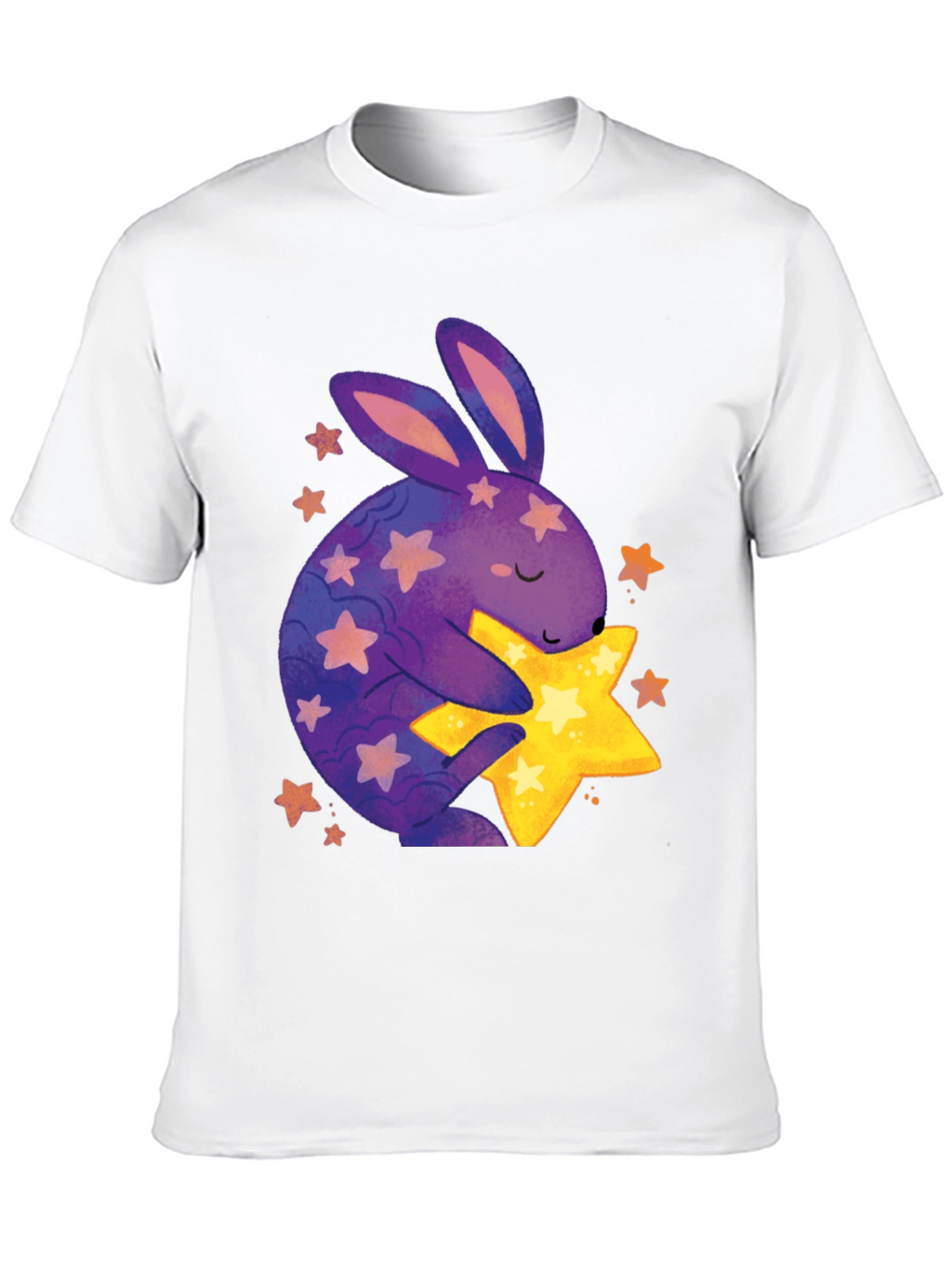 Cute Bunny Hugging Star Graphic Tee