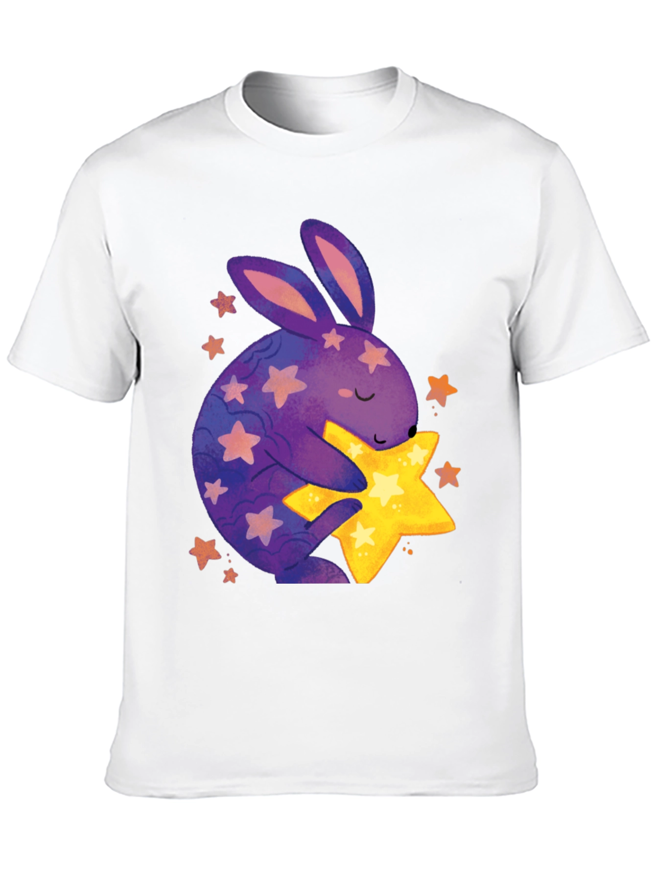 Cute Bunny Hugging Star Graphic Tee