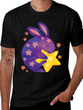 Cute Bunny Hugging Star Graphic Tee