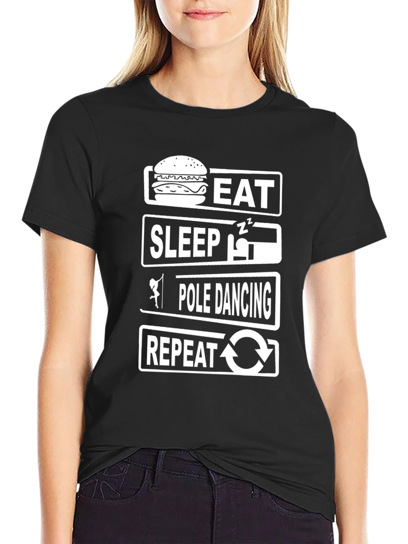 Eat Sleep Pole Dance Repeat Black T-Shirt