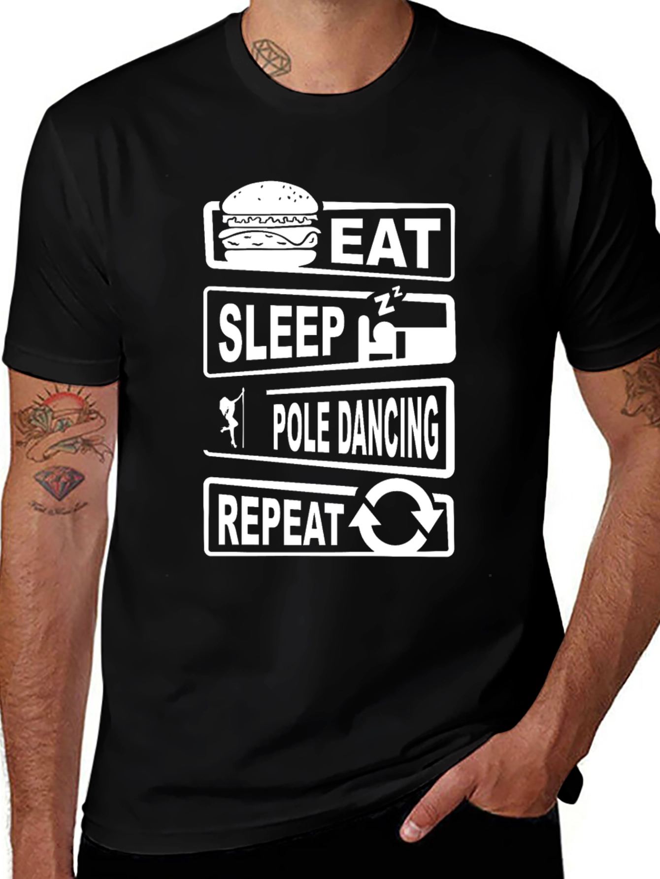 Eat Sleep Pole Dance Repeat Black T-Shirt