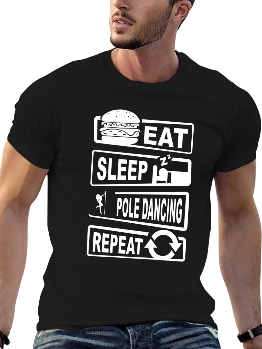 Eat Sleep Pole Dance Repeat Black T-Shirt