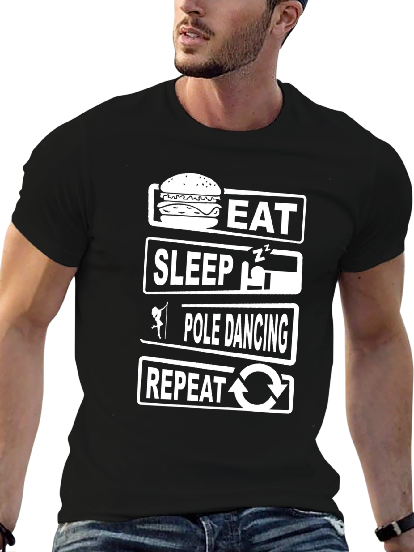 Eat Sleep Pole Dance Repeat Black T-Shirt