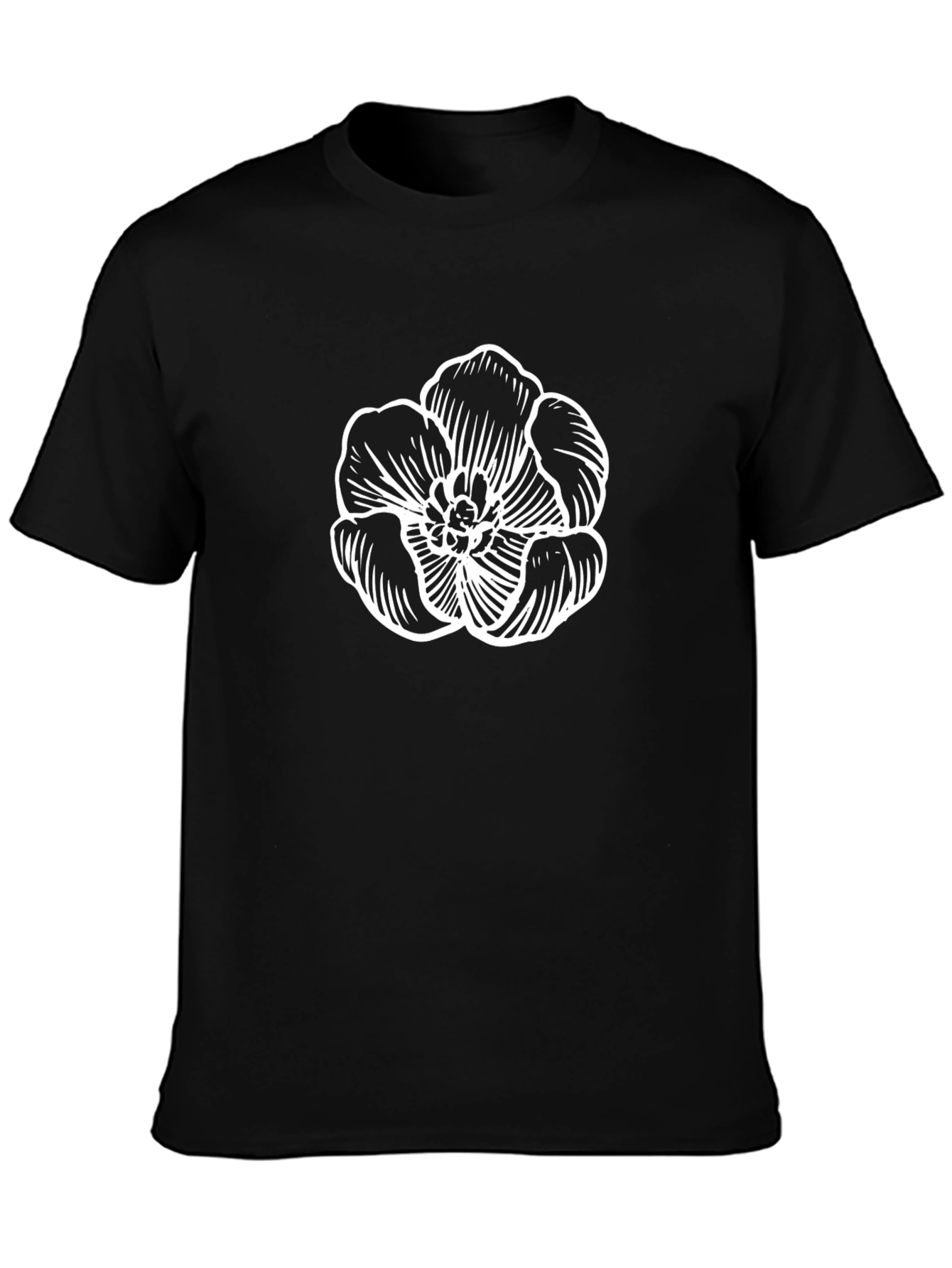 Black T-Shirt with White Floral Graphic