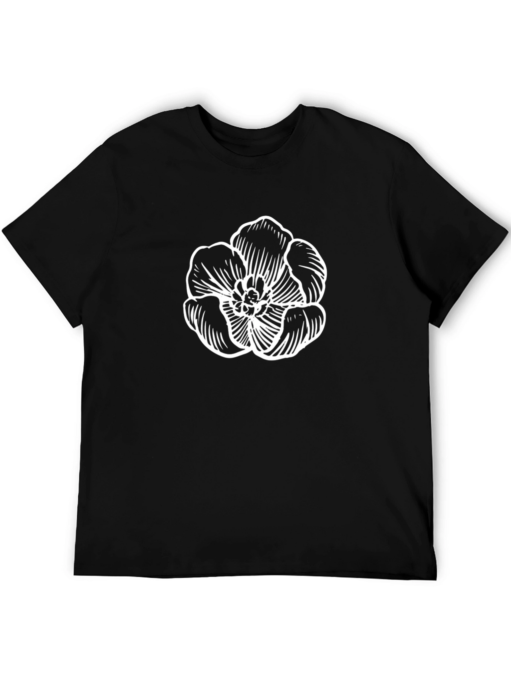 Black T-Shirt with White Floral Graphic