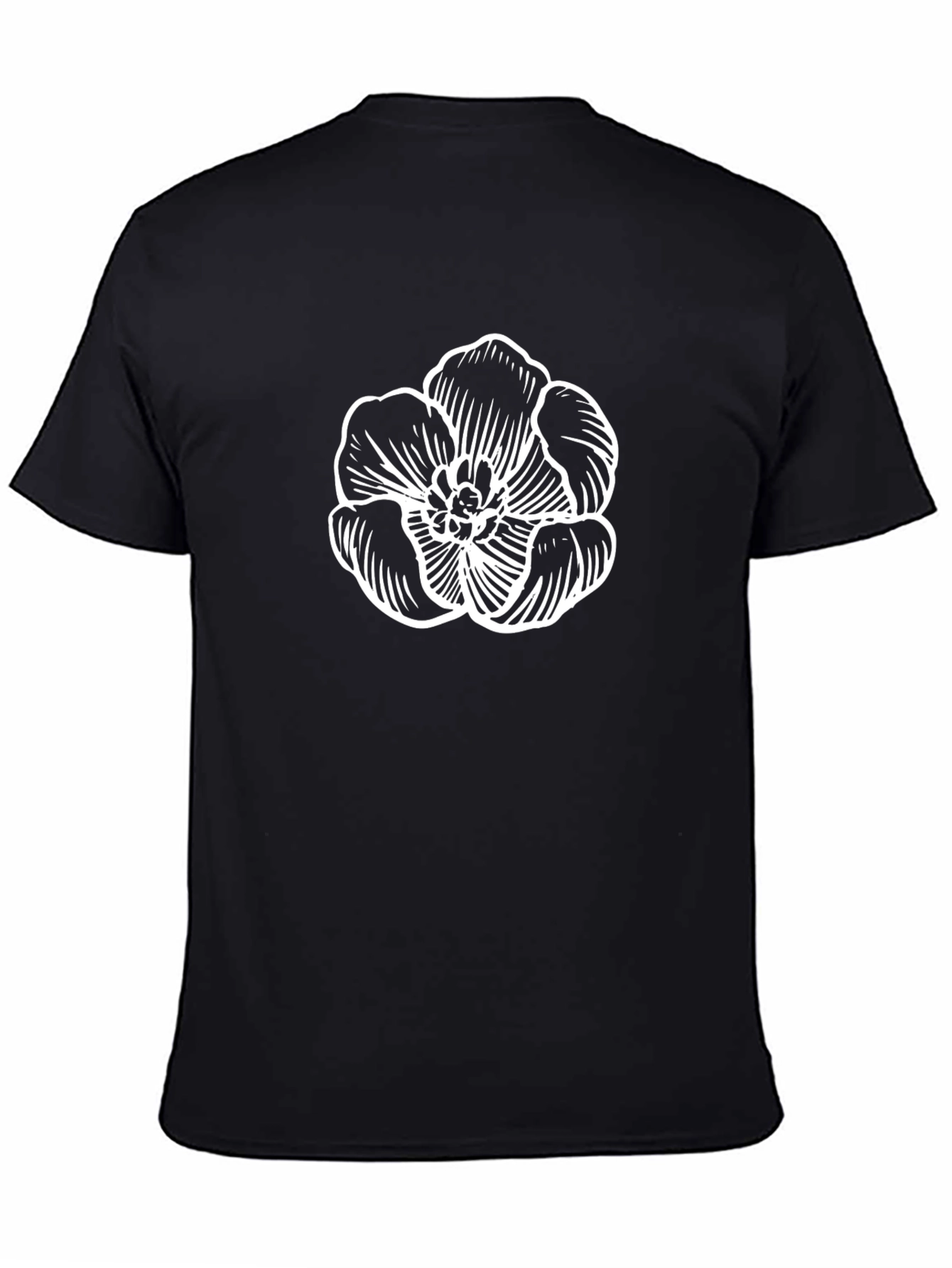 Black T-Shirt with White Floral Graphic