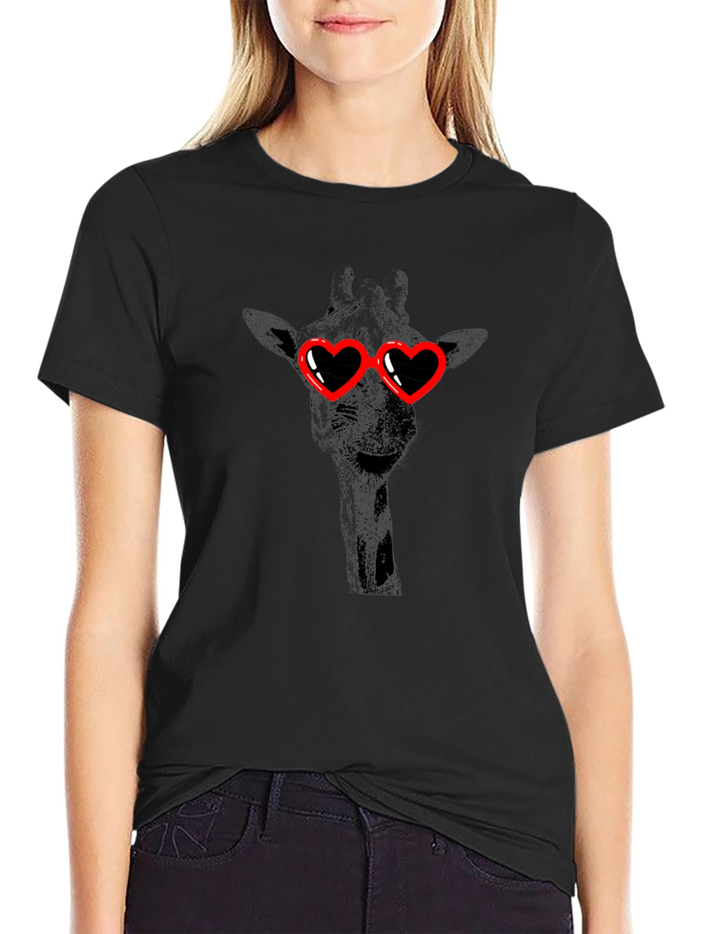 Giraffe Heart Sunglasses Black T-Shirt