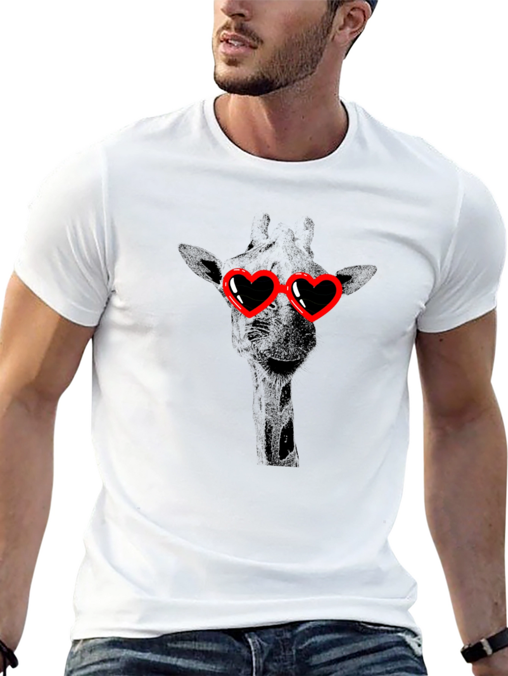 Giraffe Heart Sunglasses Black T-Shirt
