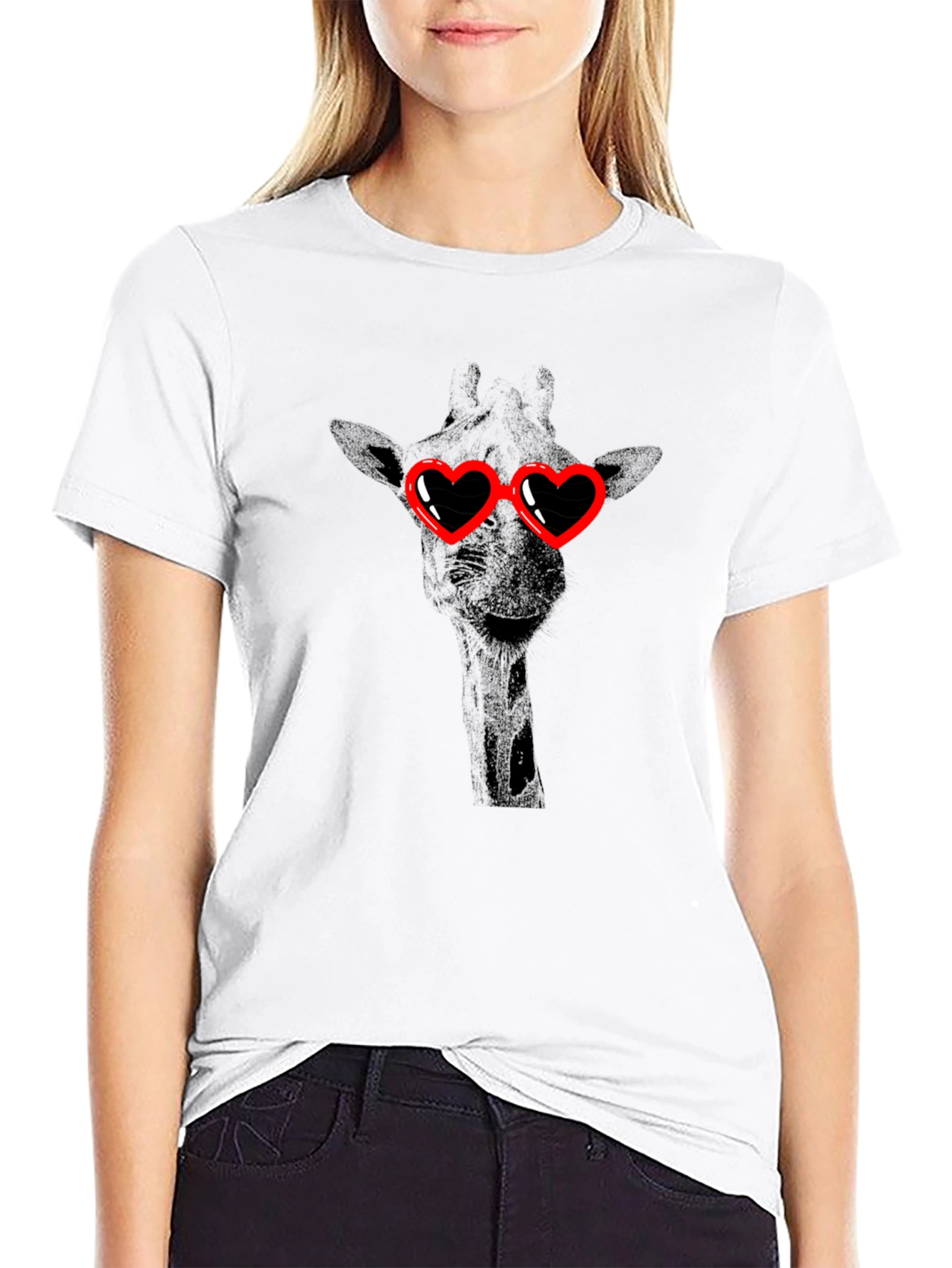 Giraffe Heart Sunglasses Black T-Shirt