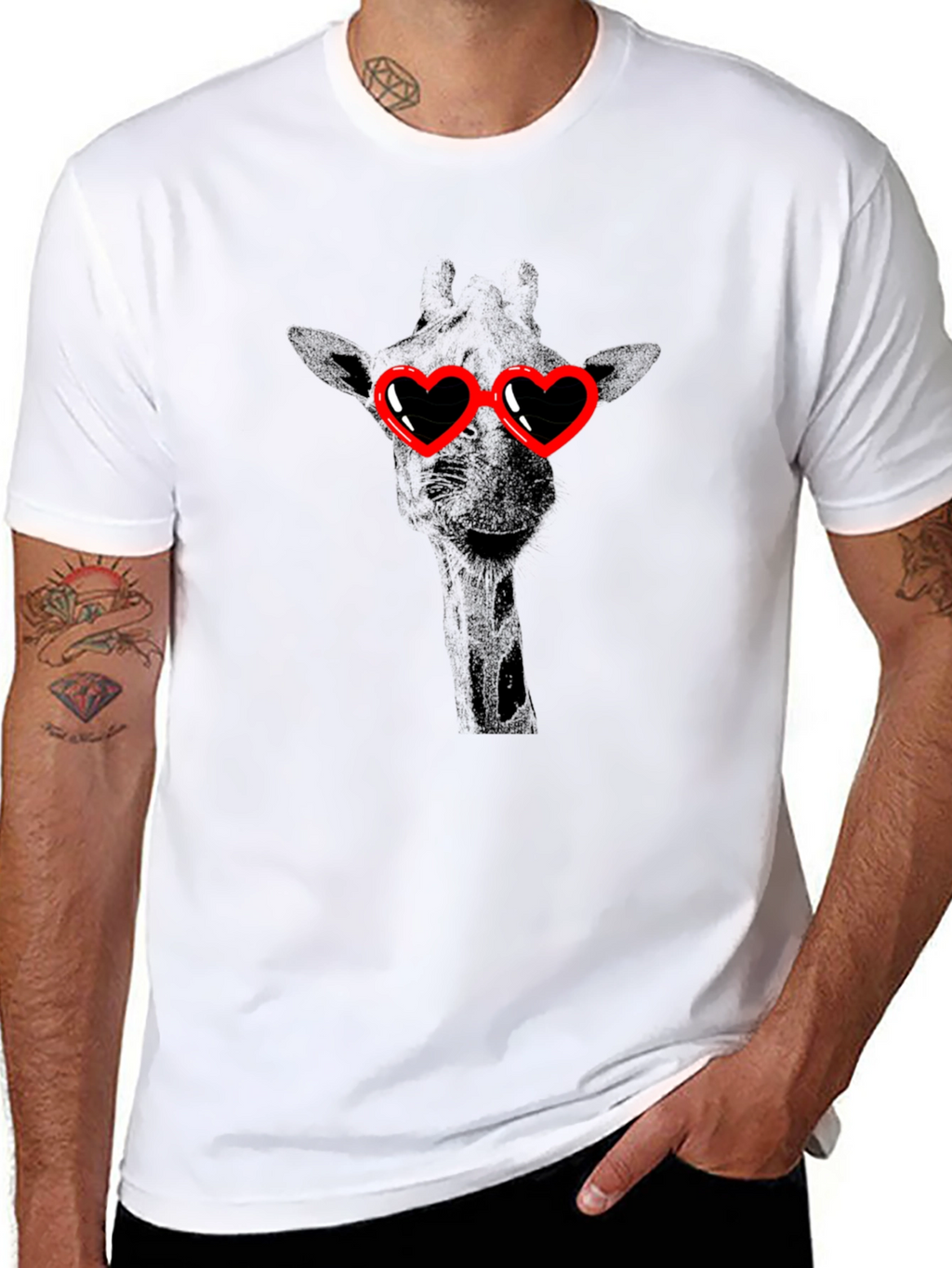 Giraffe Heart Sunglasses Black T-Shirt