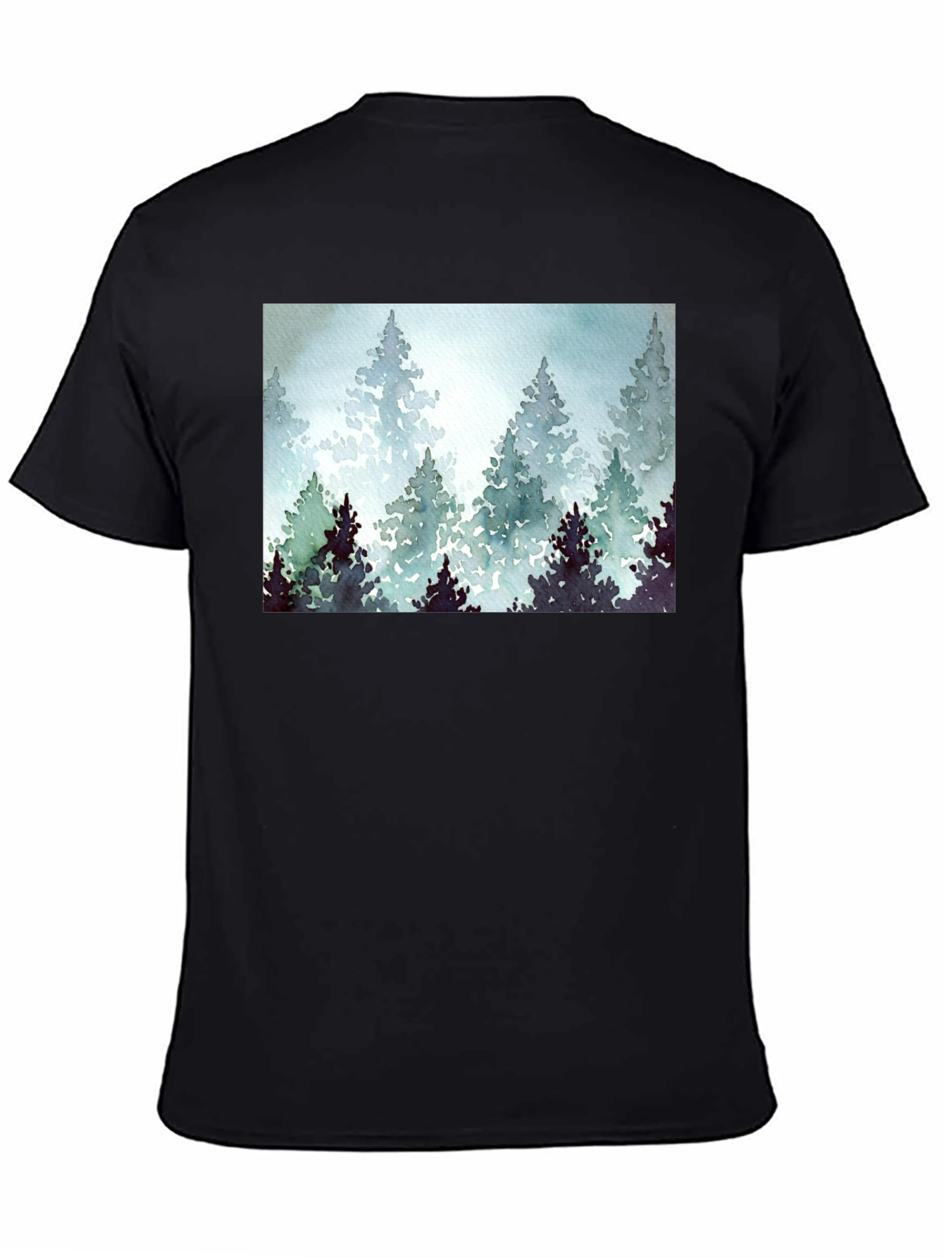 Forest Watercolor Print Black Tee