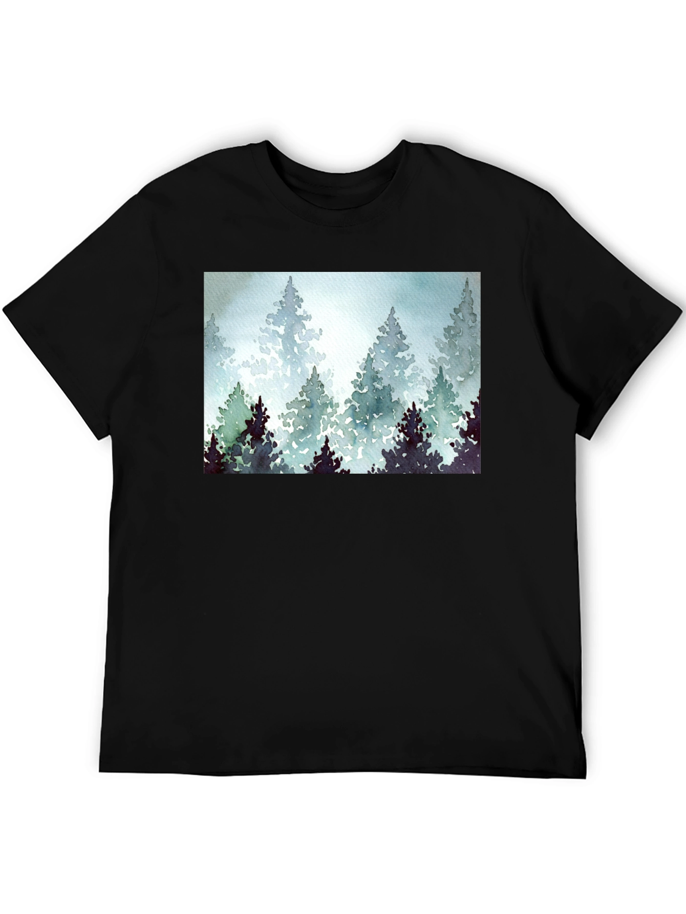 Forest Watercolor Print Black Tee
