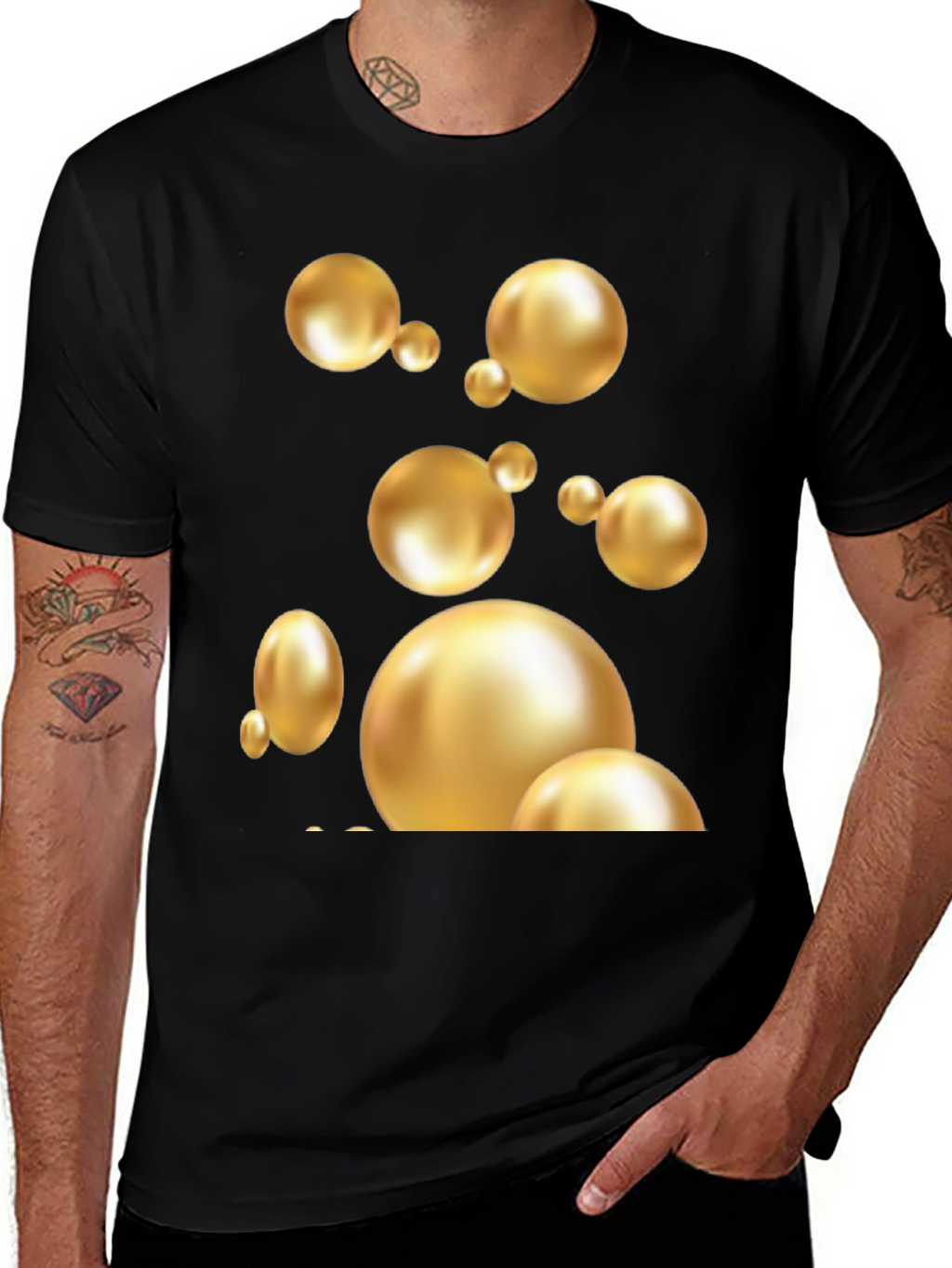 Golden Spheres Graphic Black T-Shirt