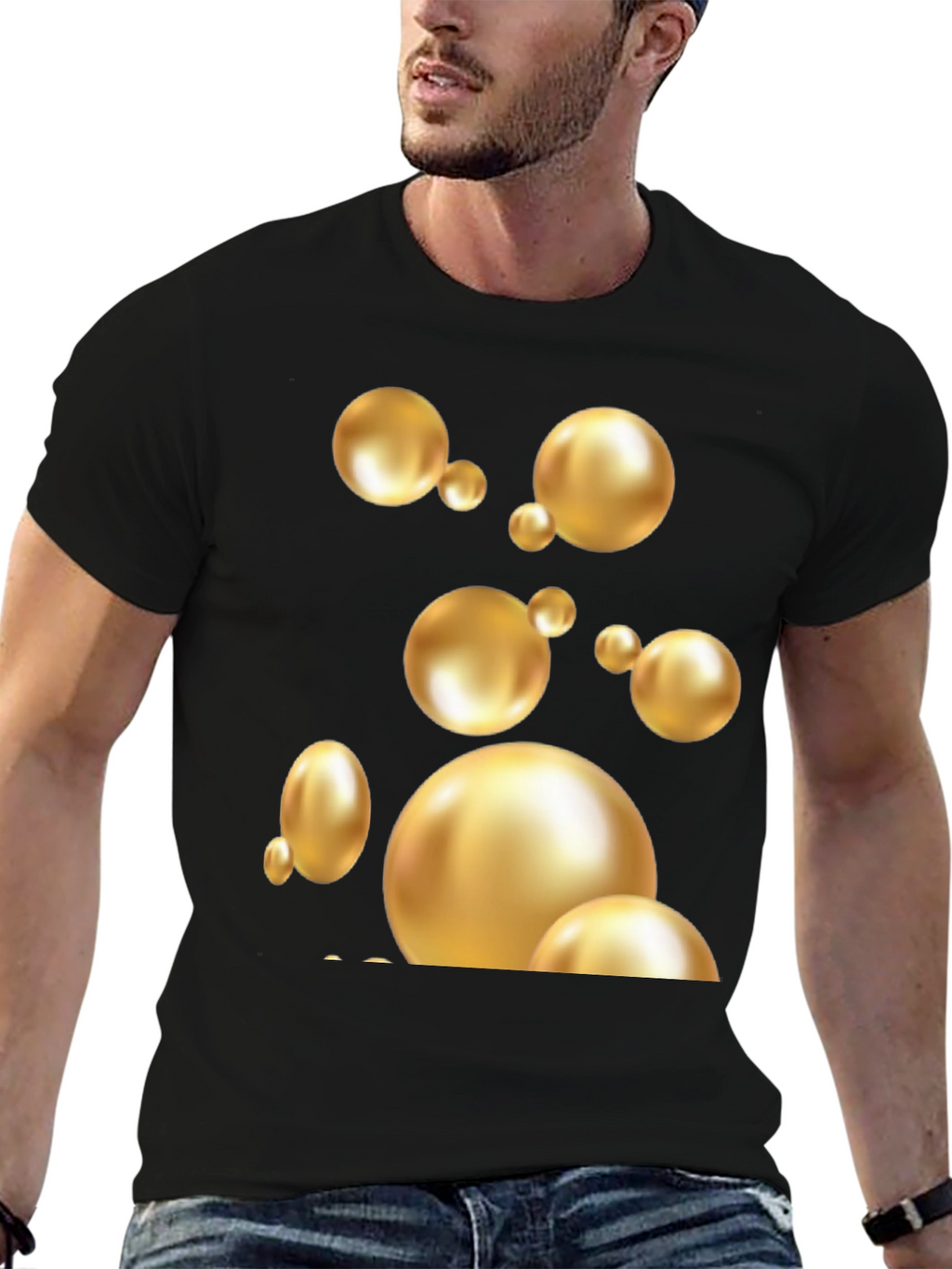 Golden Spheres Graphic Black T-Shirt