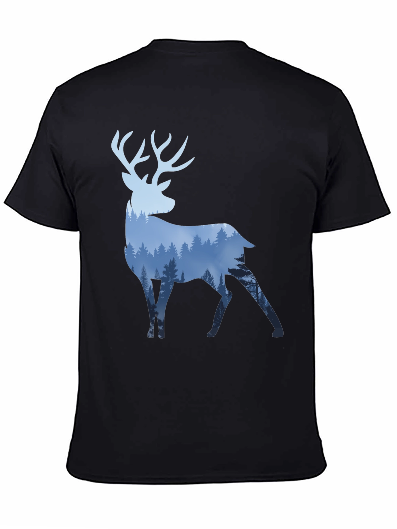 Deer Silhouette Forest Graphic T-Shirt - Black