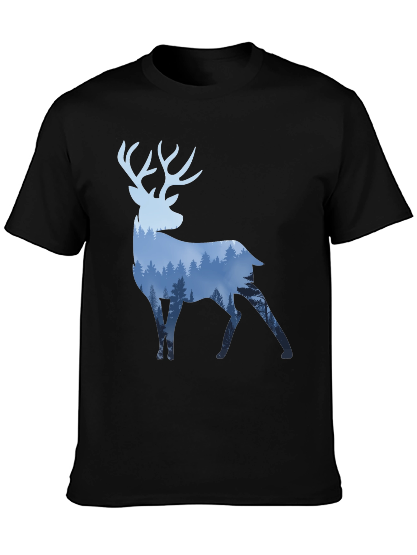 Deer Silhouette Forest Graphic T-Shirt - Black
