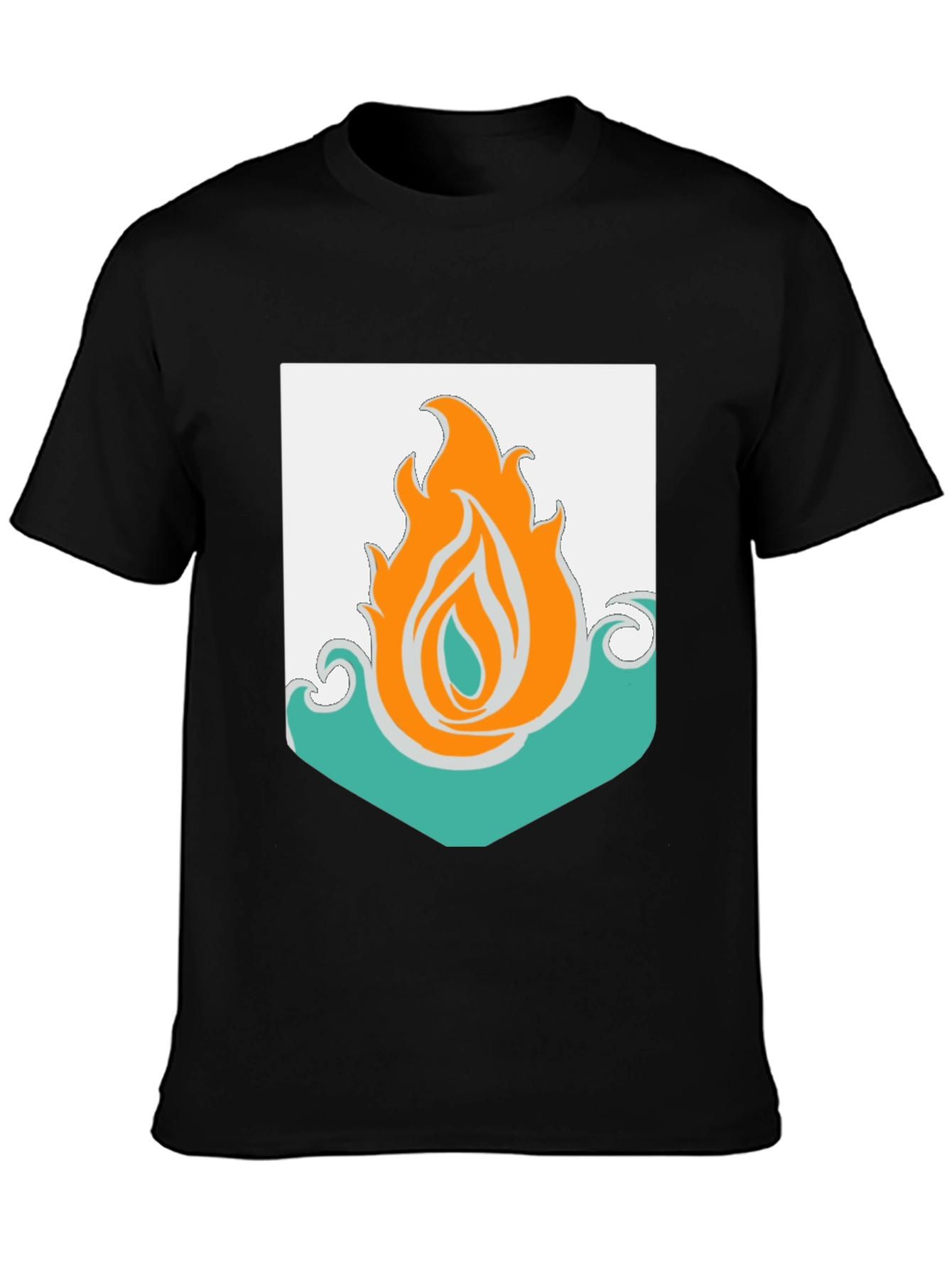 Fire and Water Graphic Tee - Black Cotton Blend T-Shirt
