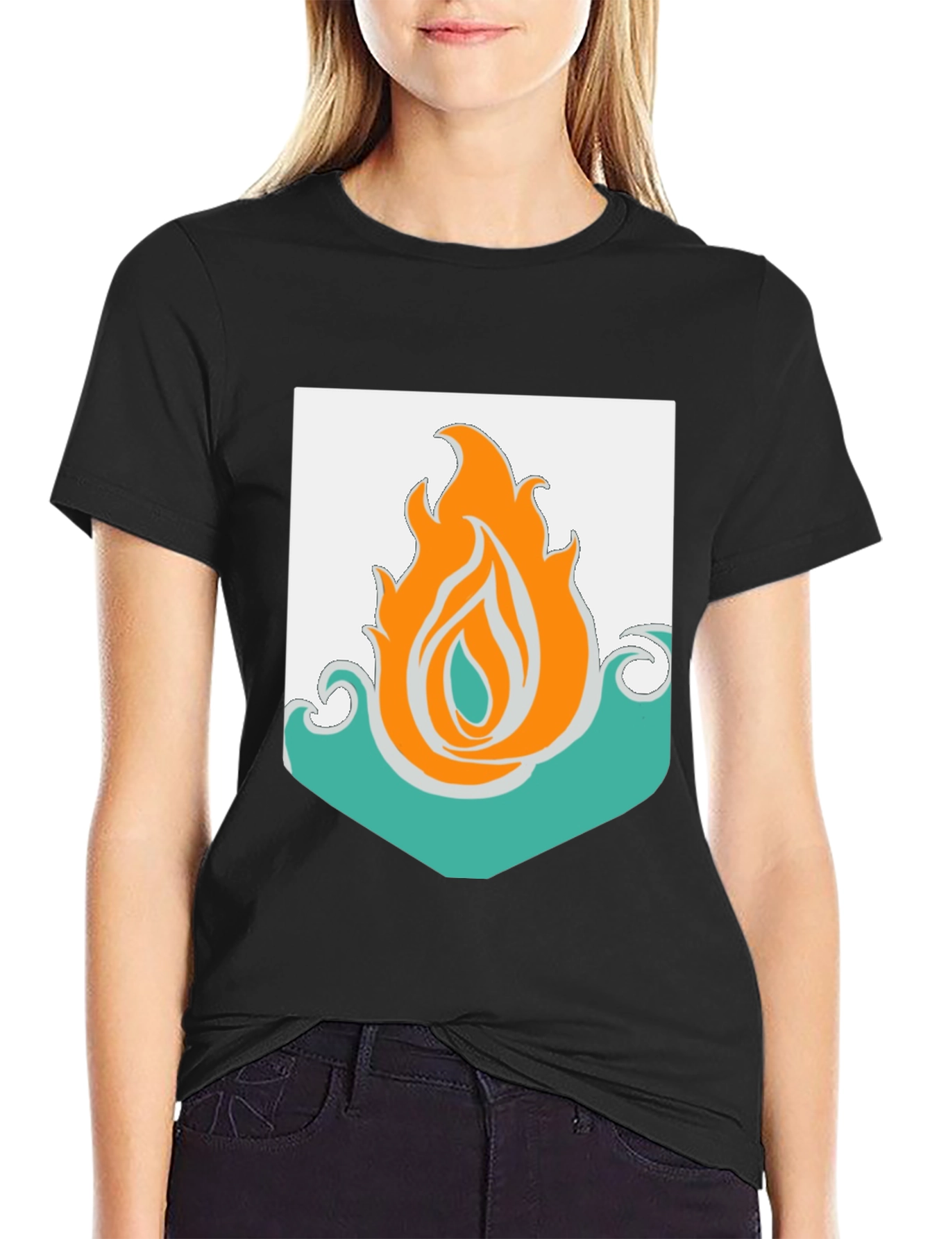 Fire and Water Graphic Tee - Black Cotton Blend T-Shirt
