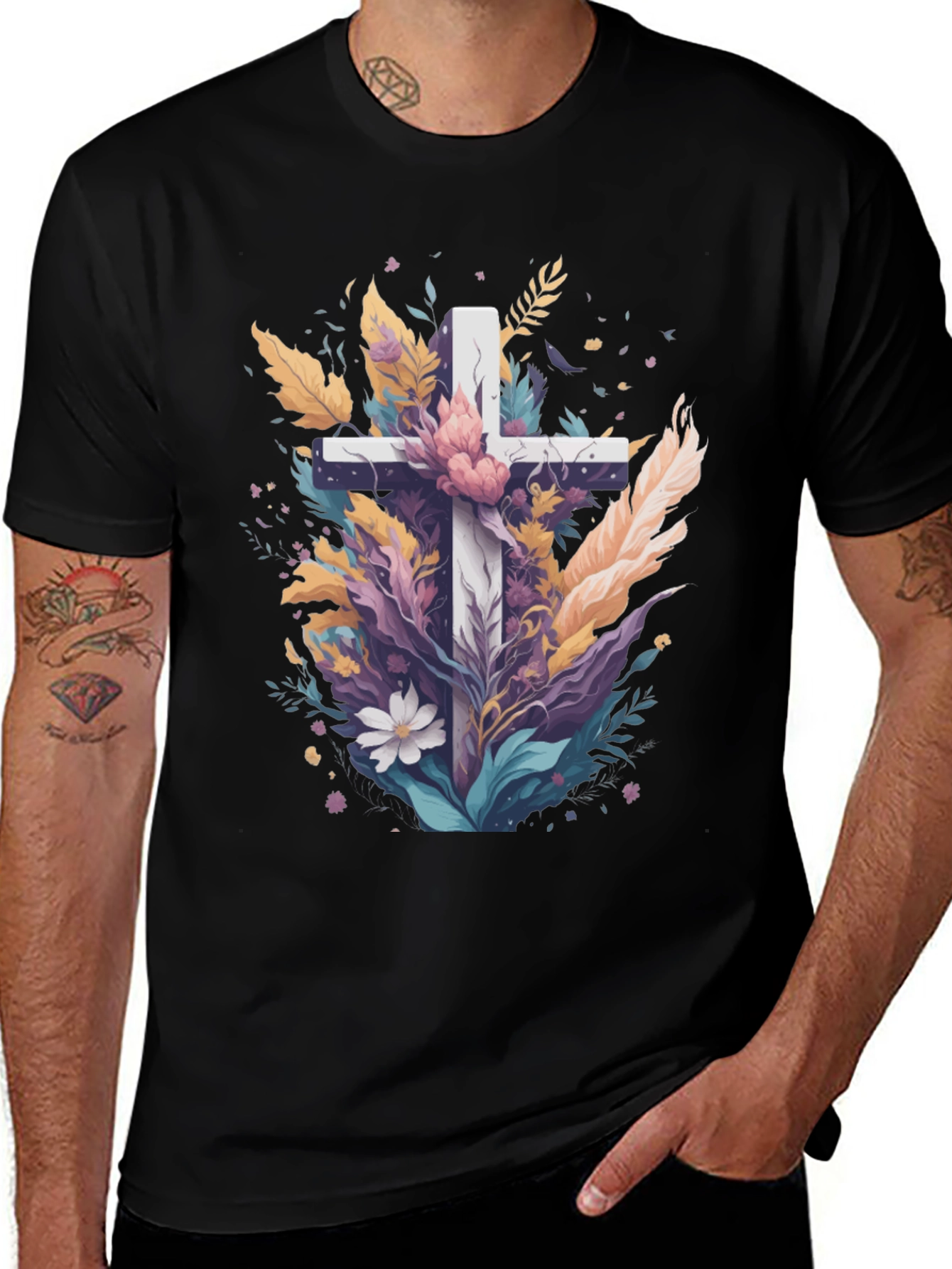 Floral Cross Graphic Tee - Christian Apparel