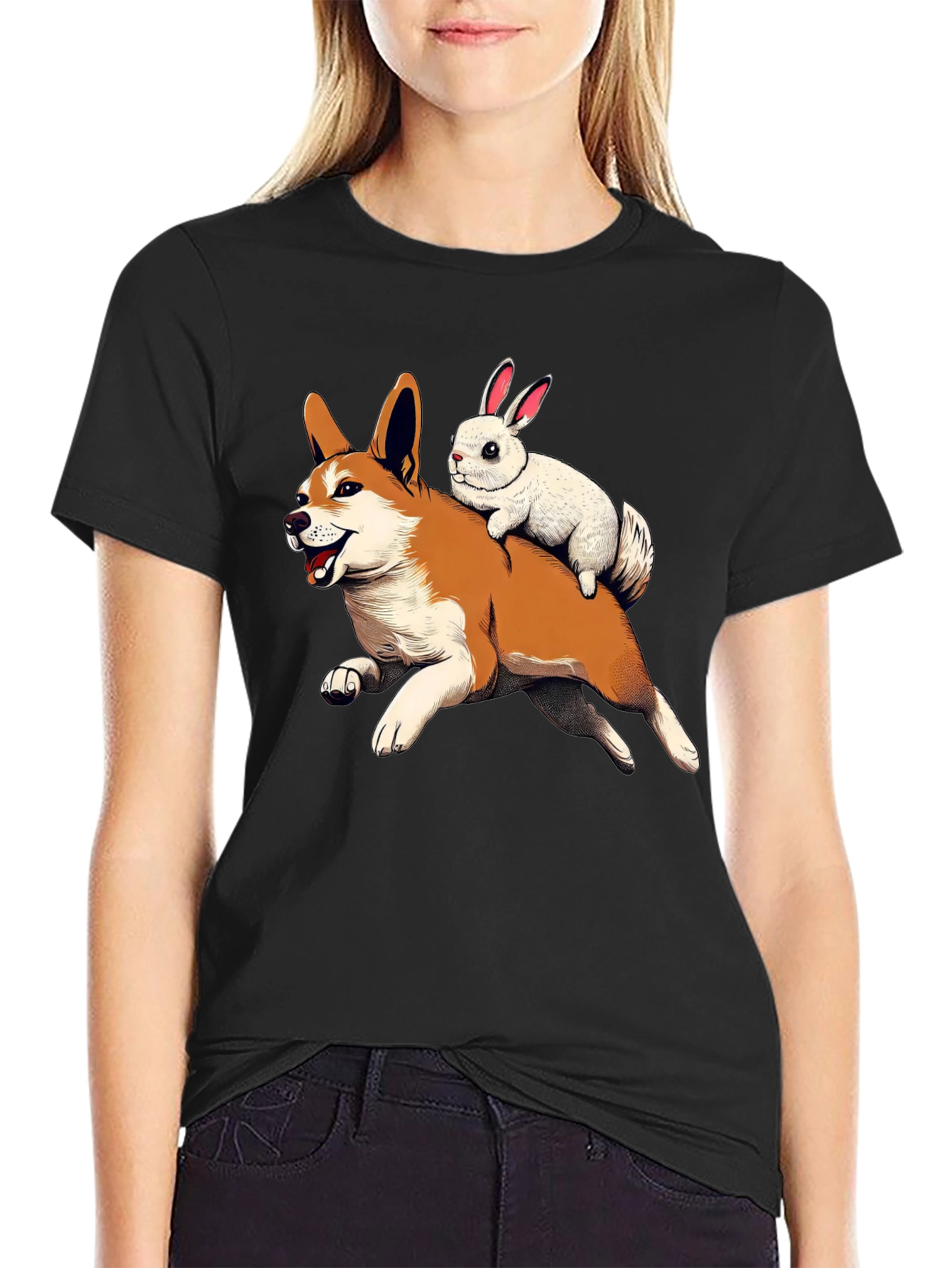 Dog and Bunny Cartoon T-Shirt