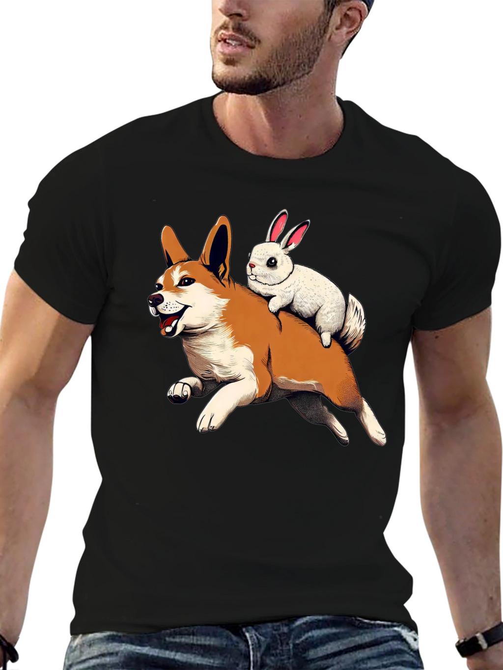 Dog and Bunny Cartoon T-Shirt
