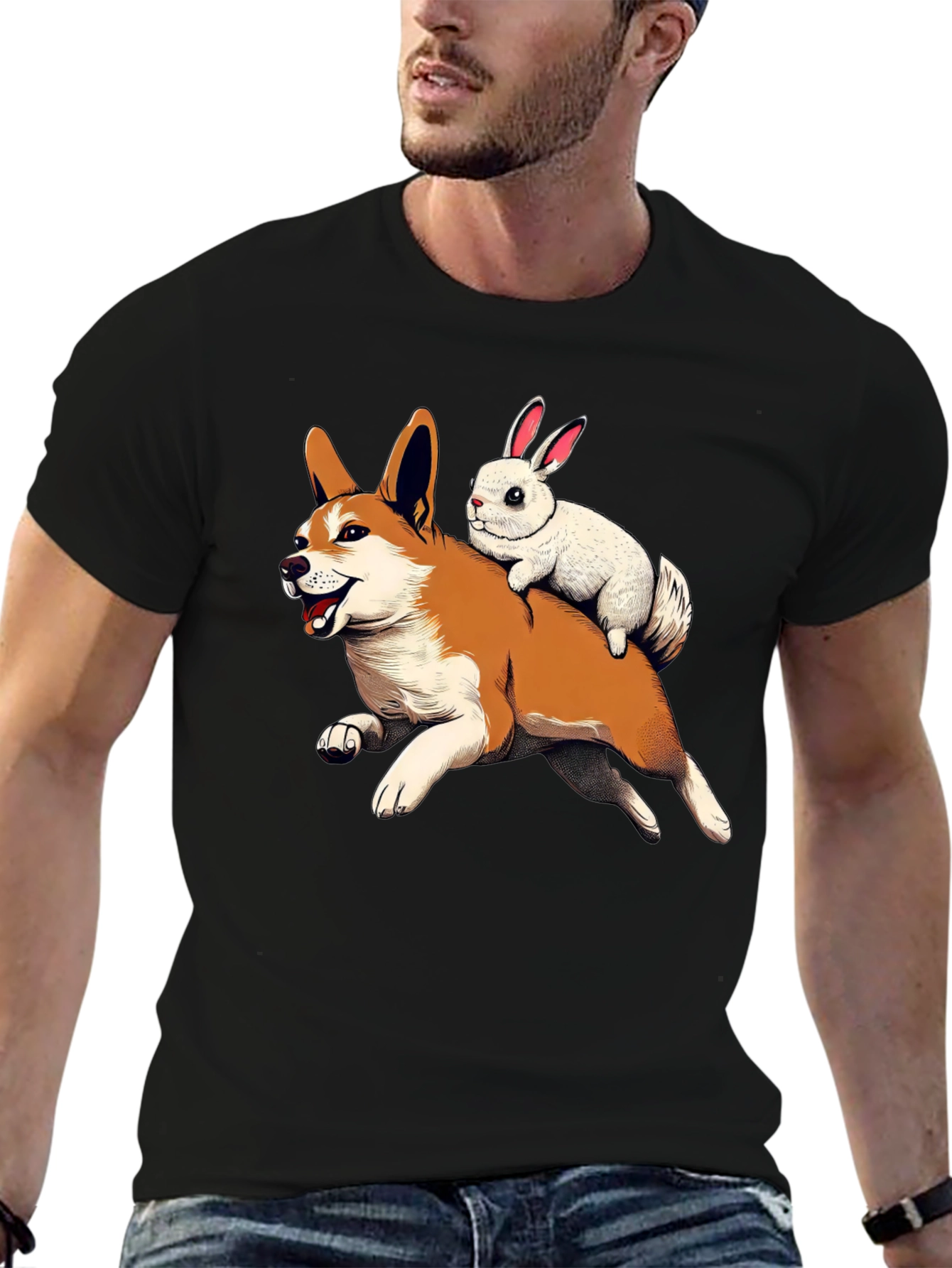 Dog and Bunny Cartoon T-Shirt