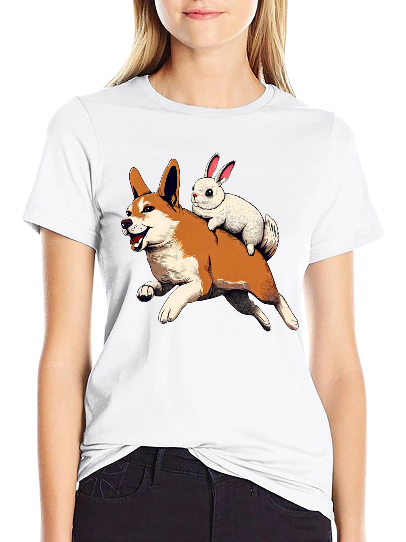 Dog and Bunny Cartoon T-Shirt