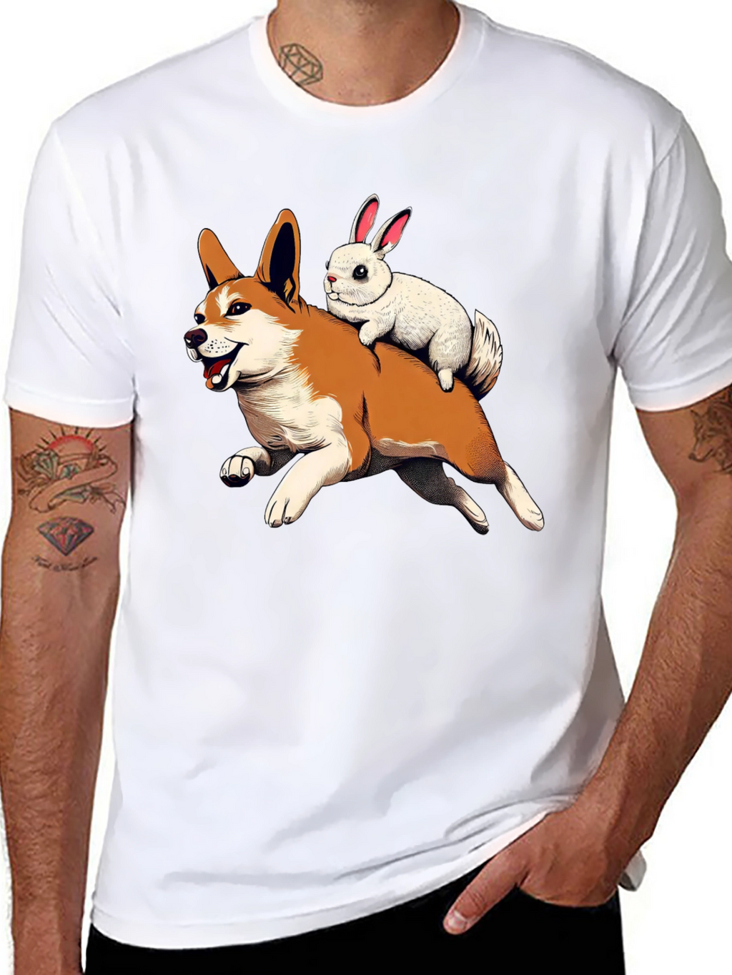 Dog and Bunny Cartoon T-Shirt