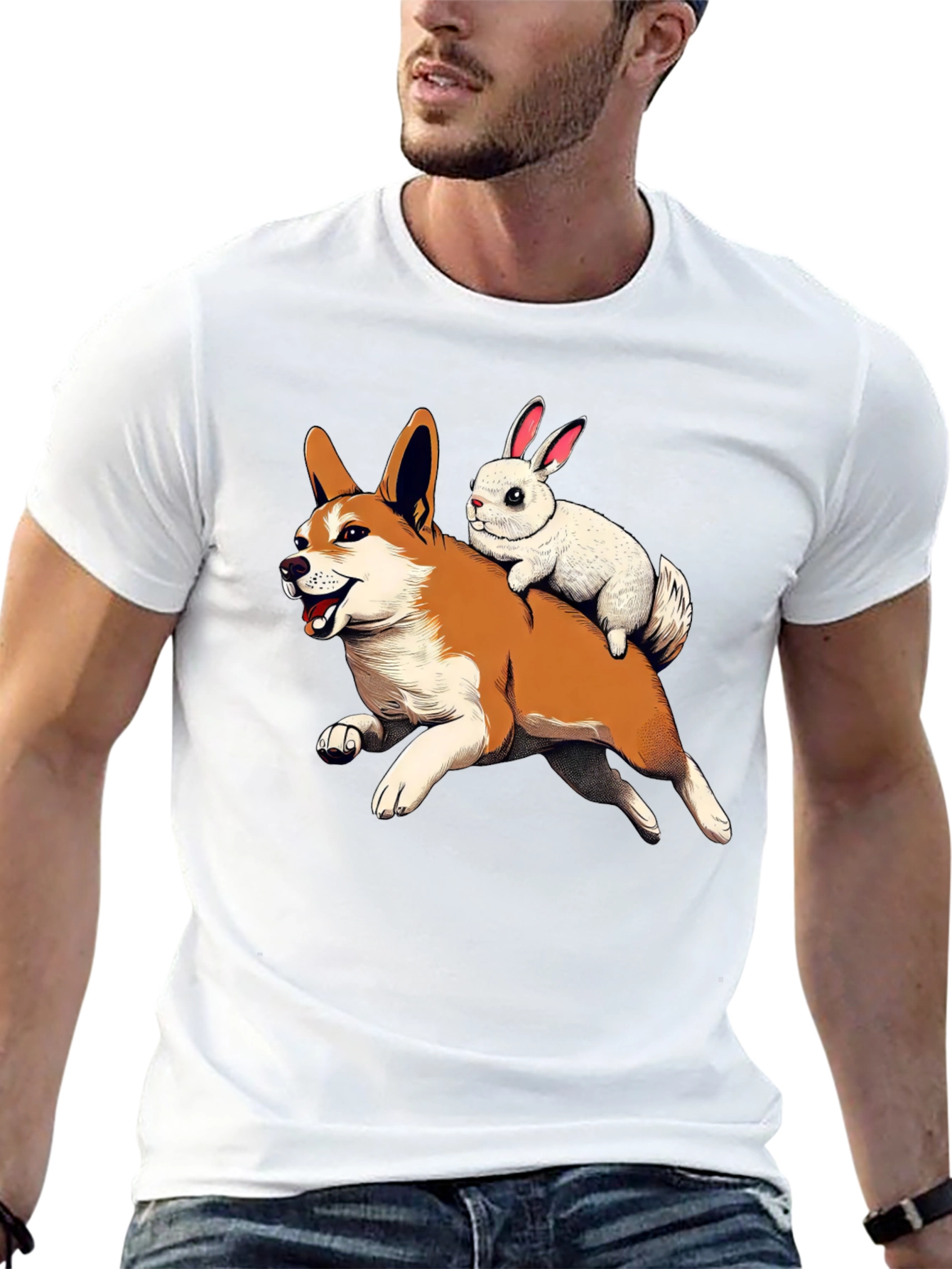 Dog and Bunny Cartoon T-Shirt