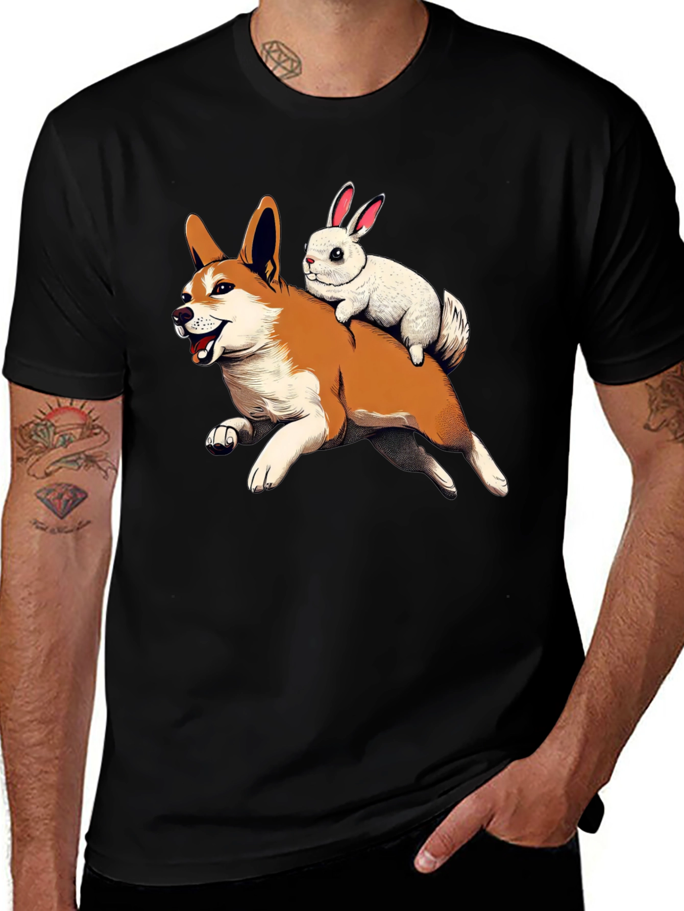 Dog and Bunny Cartoon T-Shirt