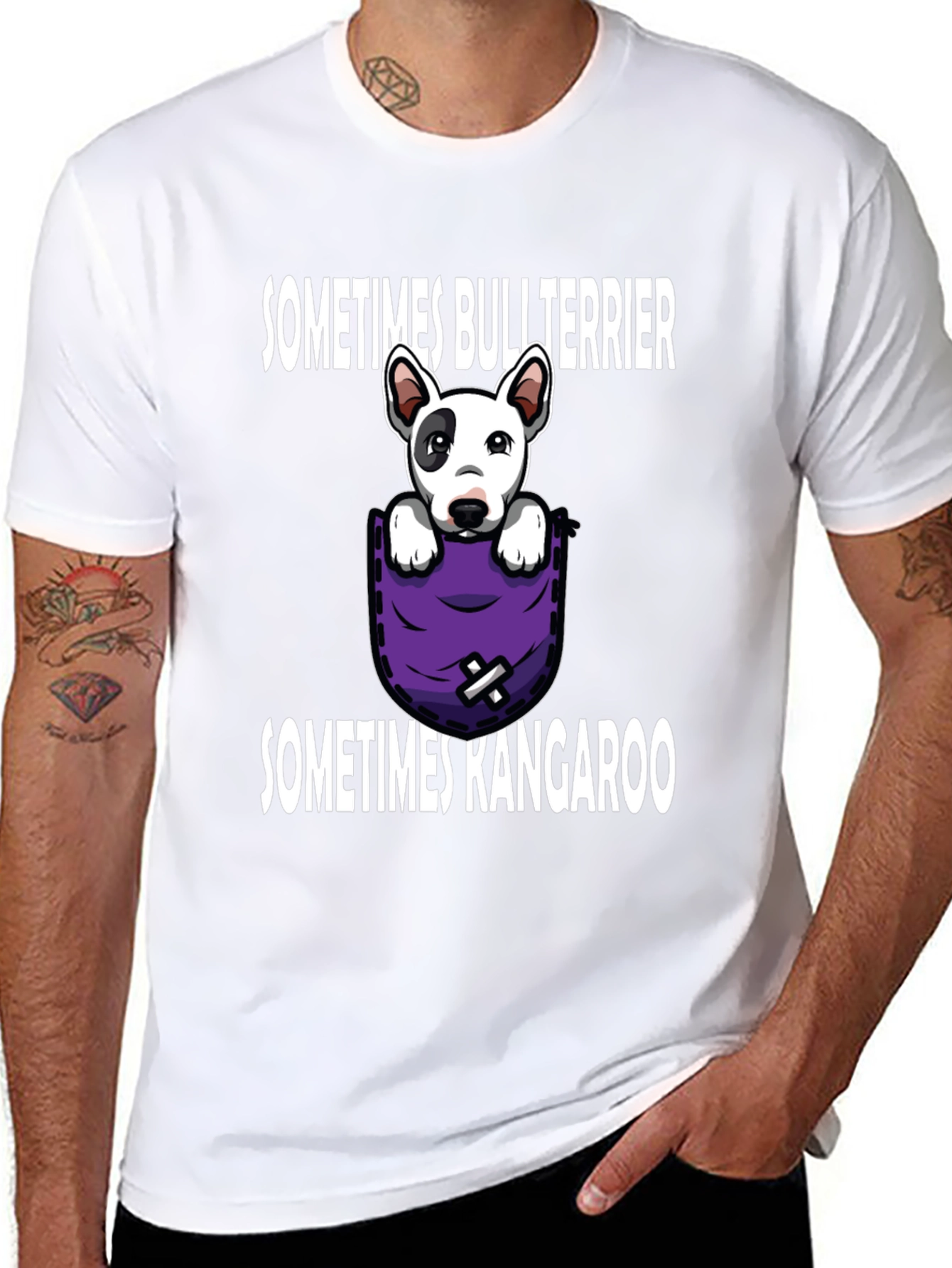 Bull Terrier Kangaroo Pocket Graphic Tee
