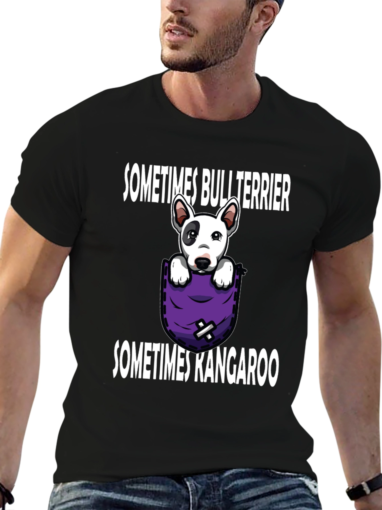 Bull Terrier Kangaroo Pocket Graphic Tee