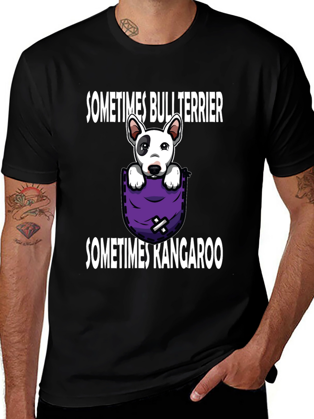 Bull Terrier Kangaroo Pocket Graphic Tee