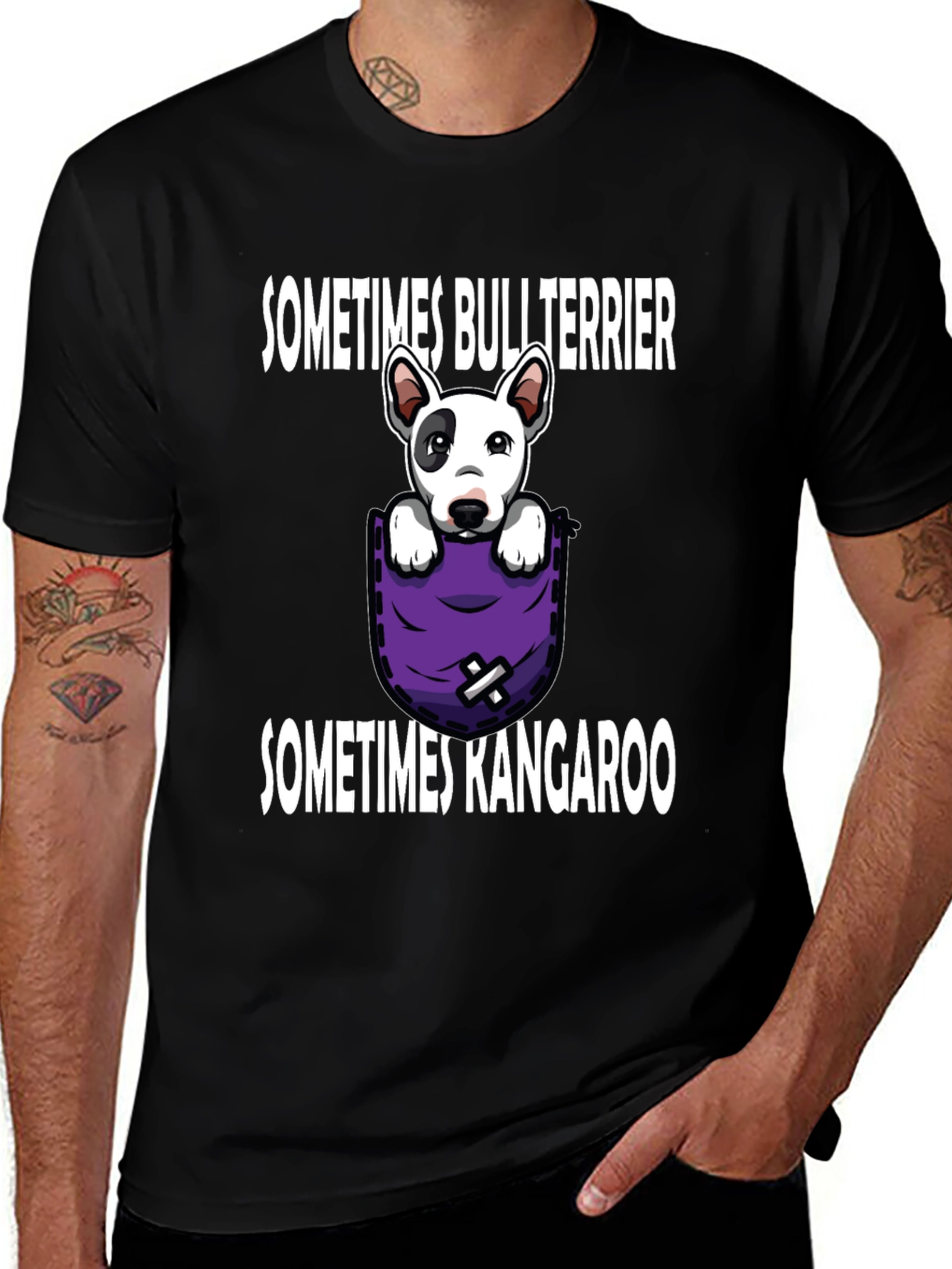 Bull Terrier Kangaroo Pocket Graphic Tee