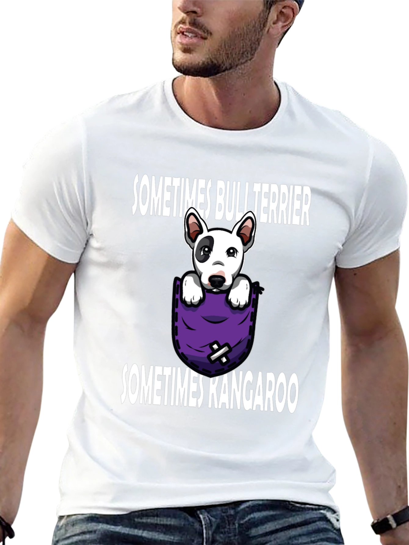 Bull Terrier Kangaroo Pocket Graphic Tee